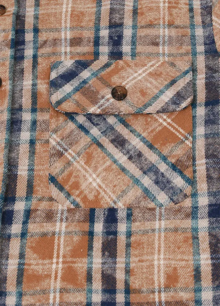 Men's Acid Washed Plaid Flannel Shirt,Midweight 100% Cotton