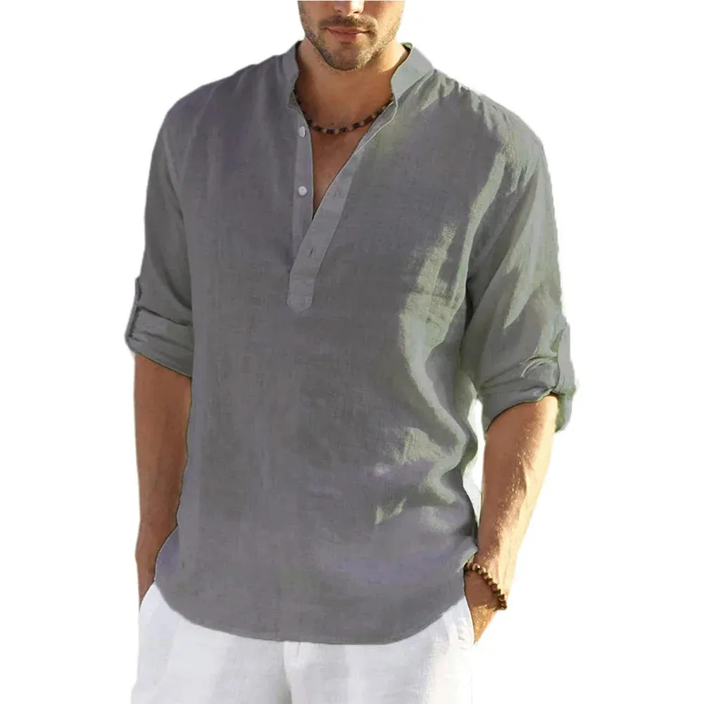 Men's Linen Hemp Long Sleeve Shirt