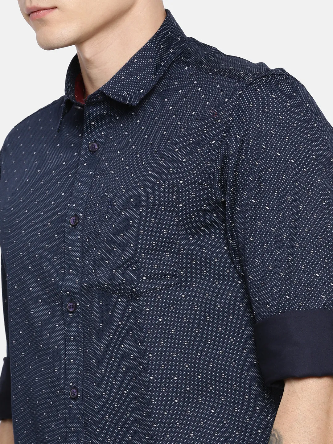 MEN'S NAVY BLUE PRINT SLIM FIT SHIRT