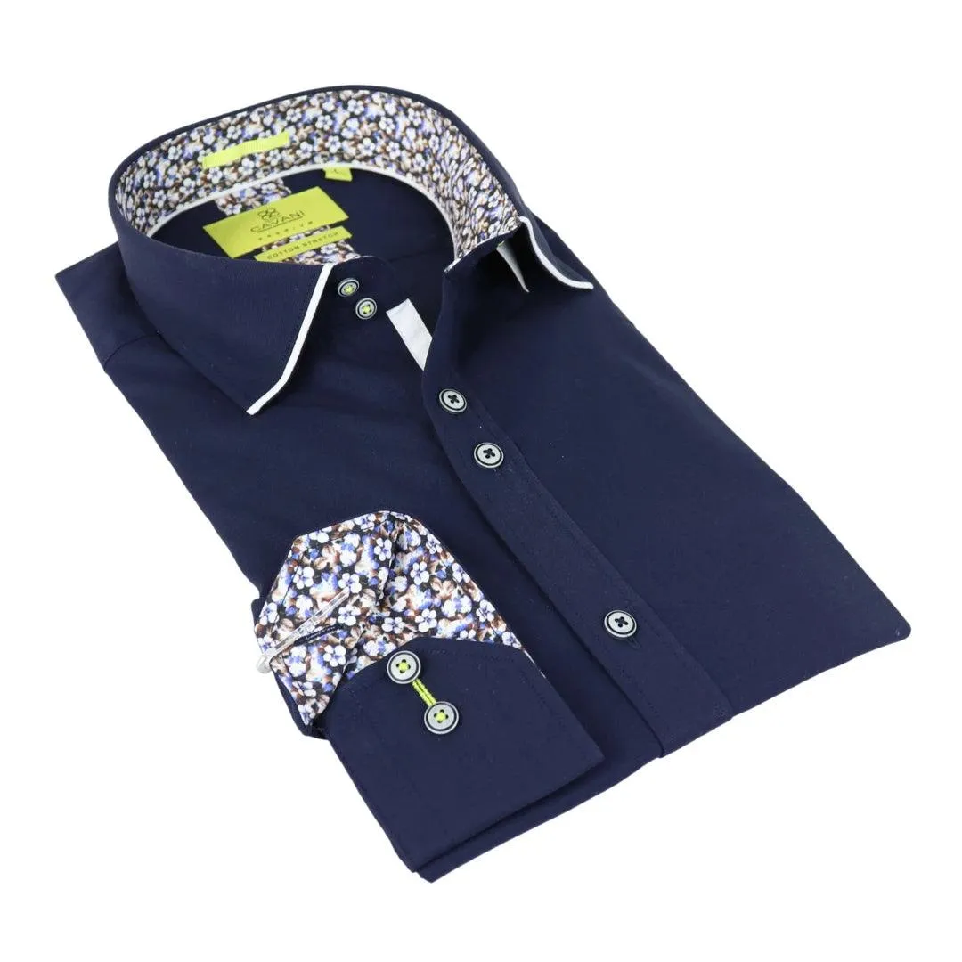 Mens Navy Button Down Shirt Floral Print Winchester Smart Casual Tailored Fit