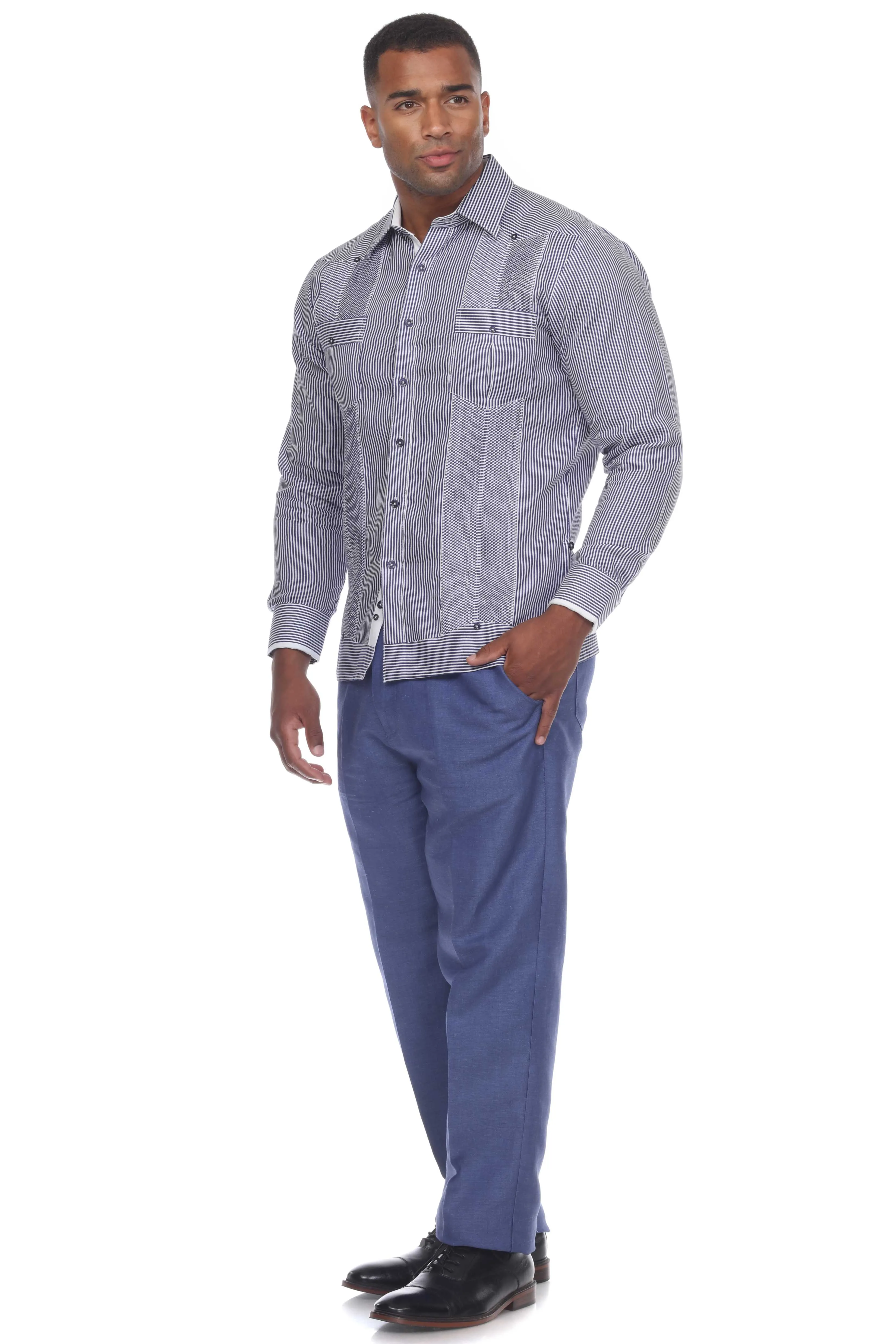 Men's Pinstripe Guayabera Shirt Long Sleeve