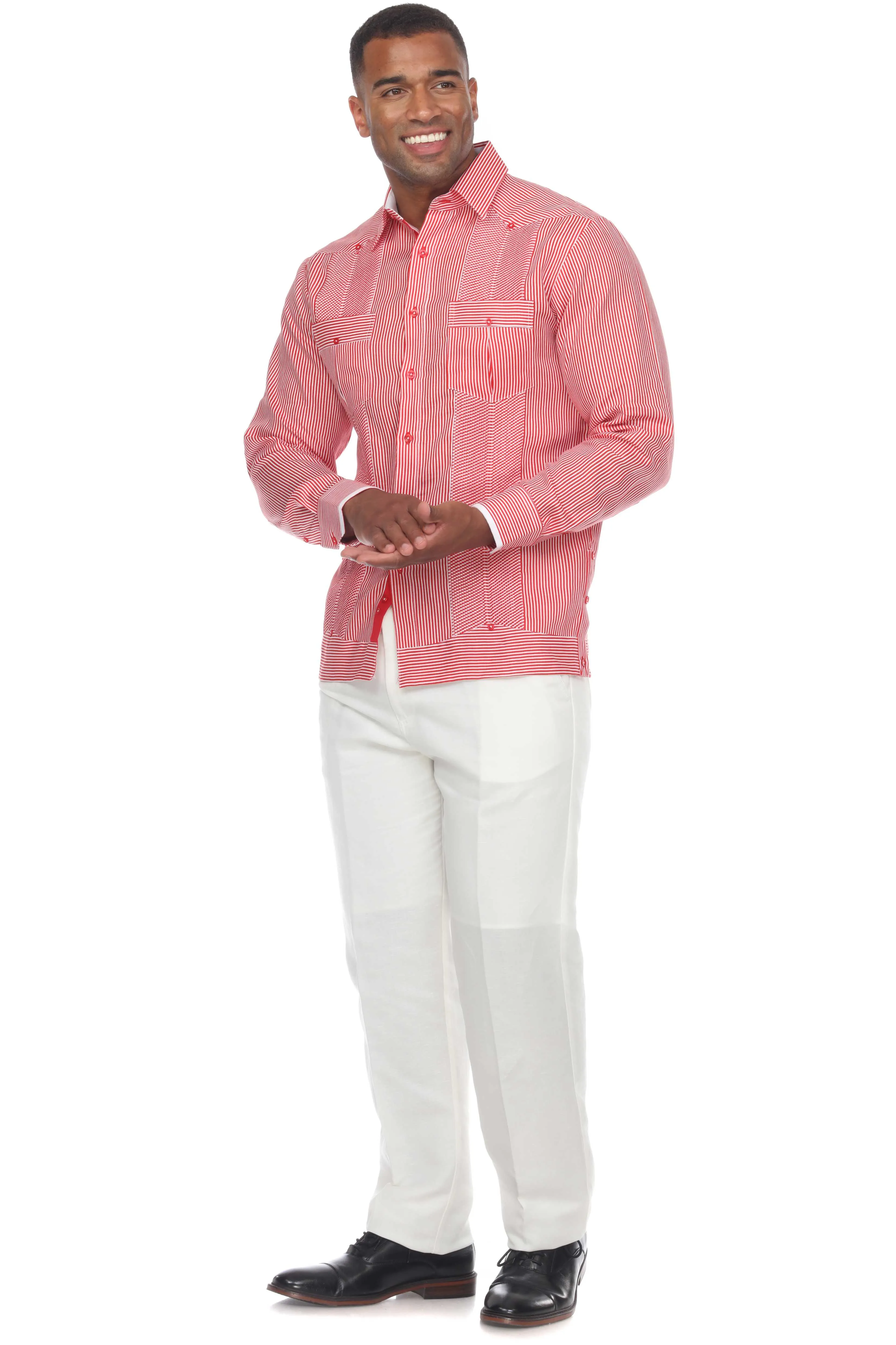 Men's Pinstripe Guayabera Shirt Long Sleeve