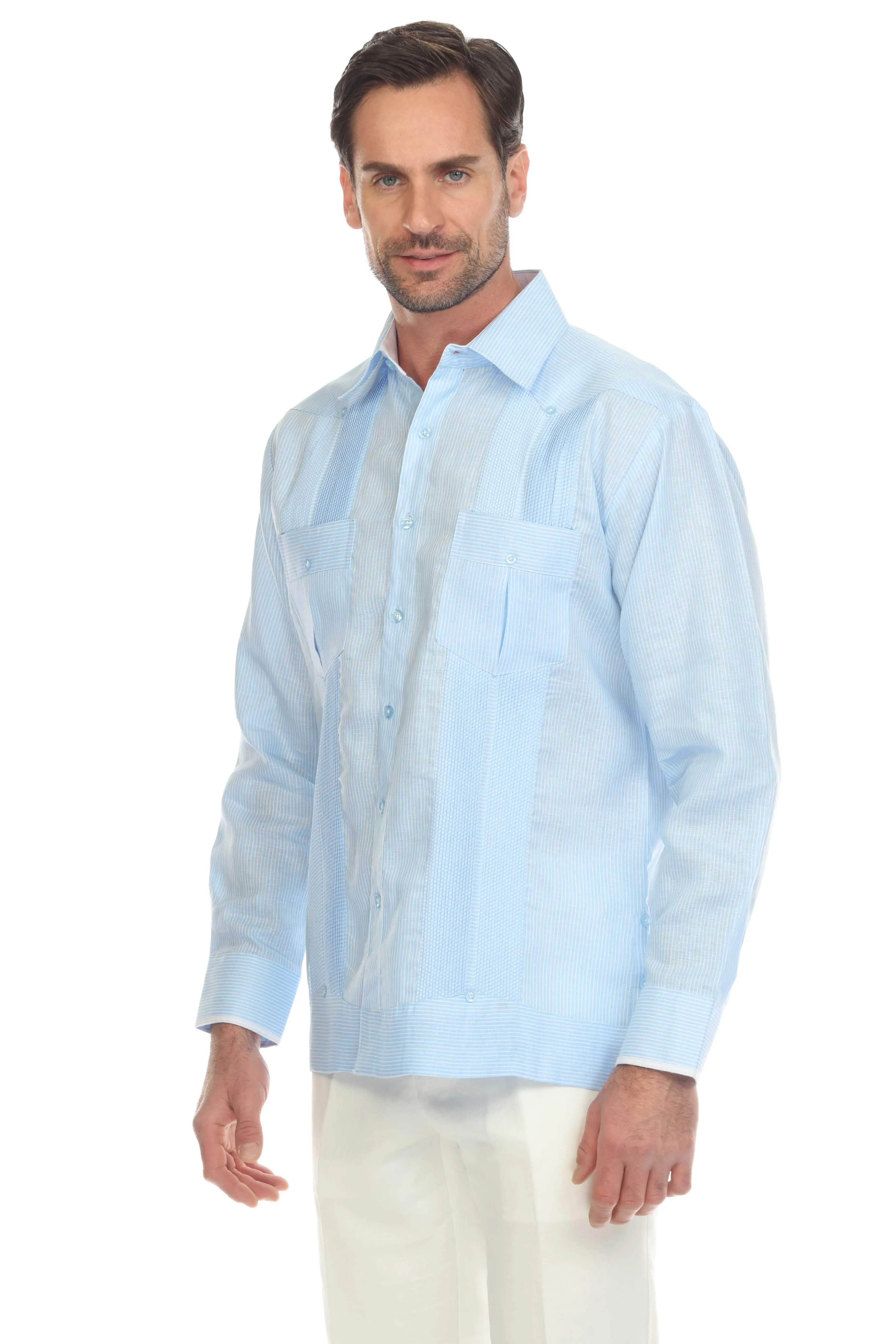 Men's Pinstripe Guayabera Shirt Long Sleeve