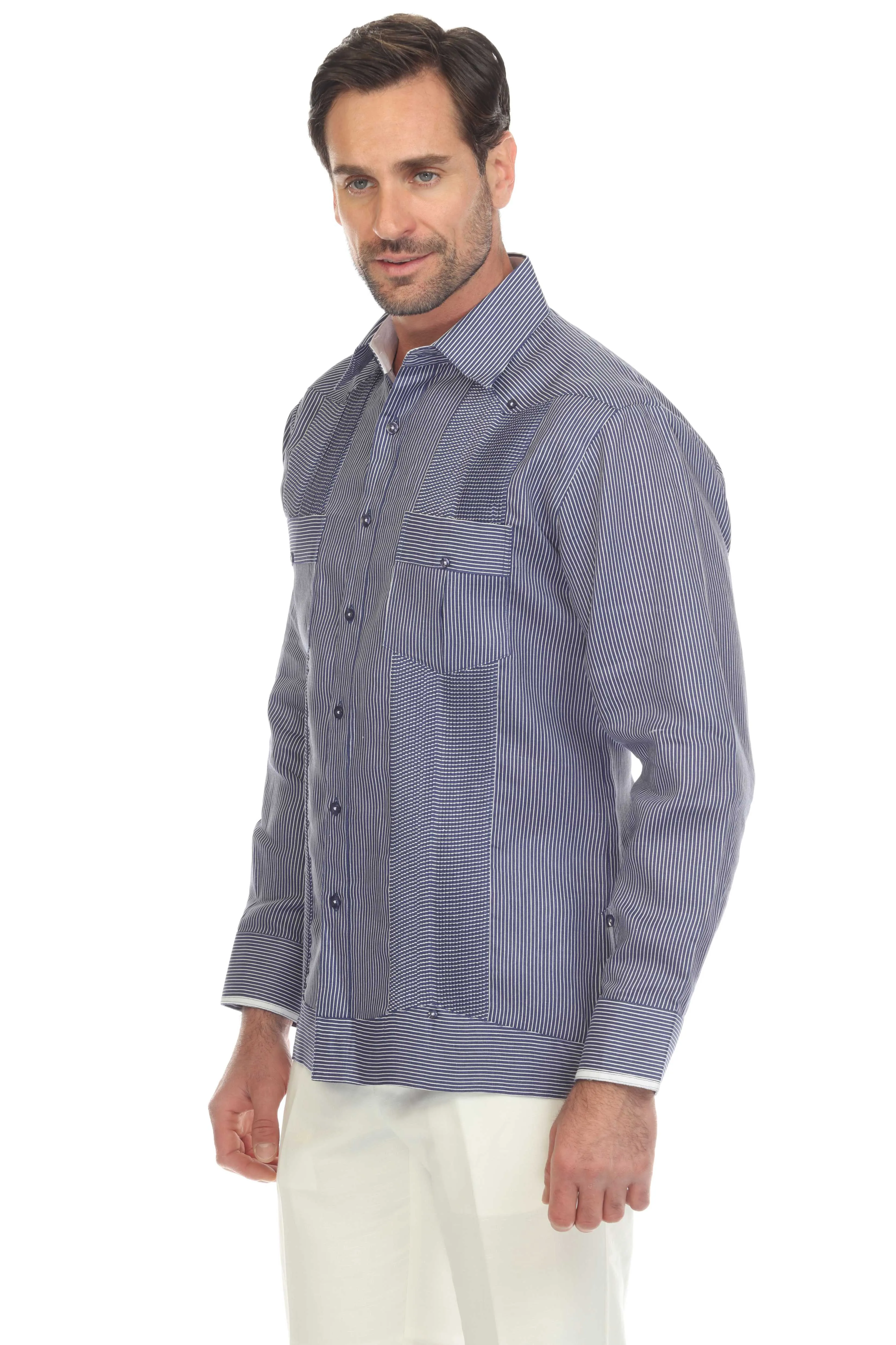 Men's Pinstripe Guayabera Shirt Long Sleeve