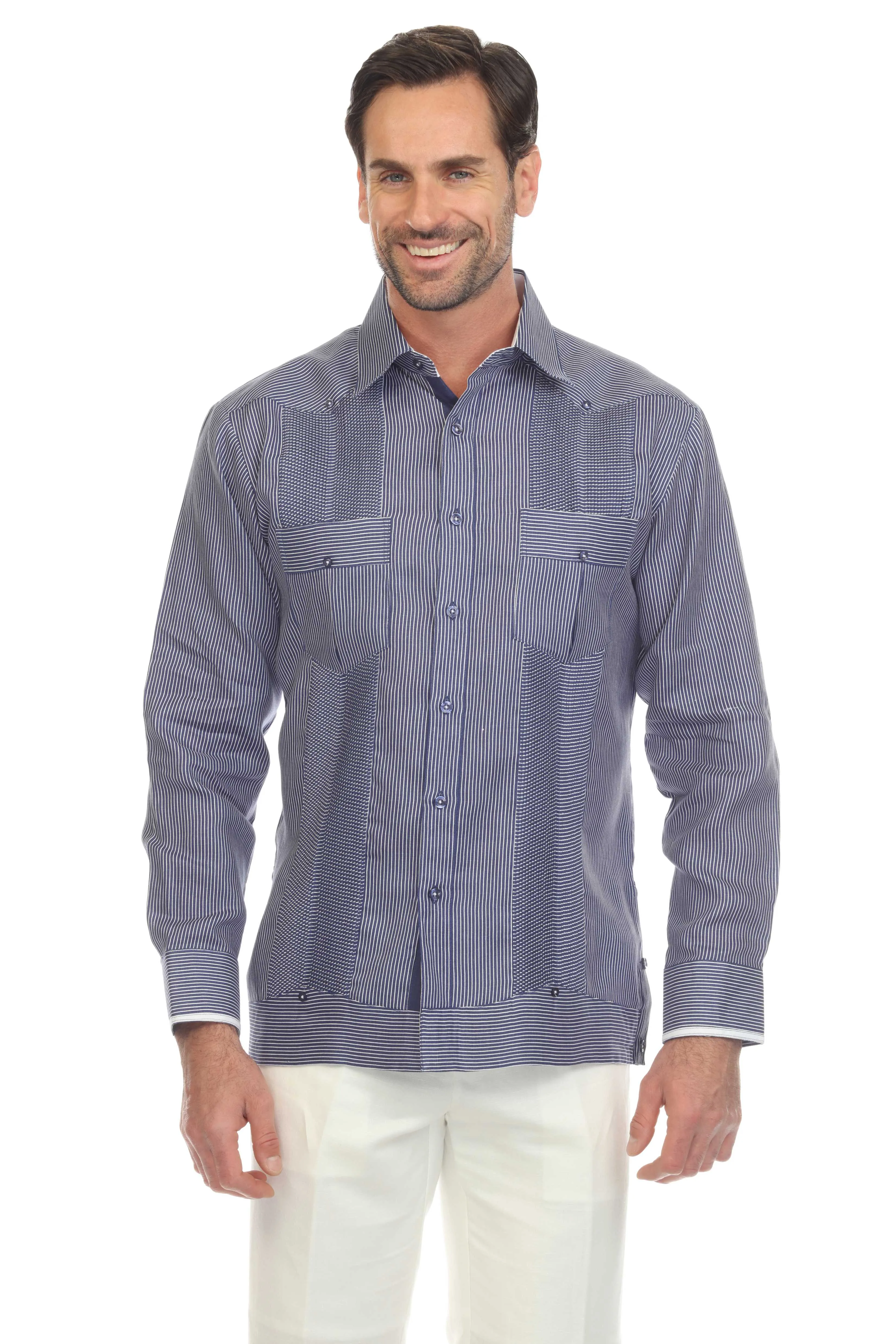 Men's Pinstripe Guayabera Shirt Long Sleeve