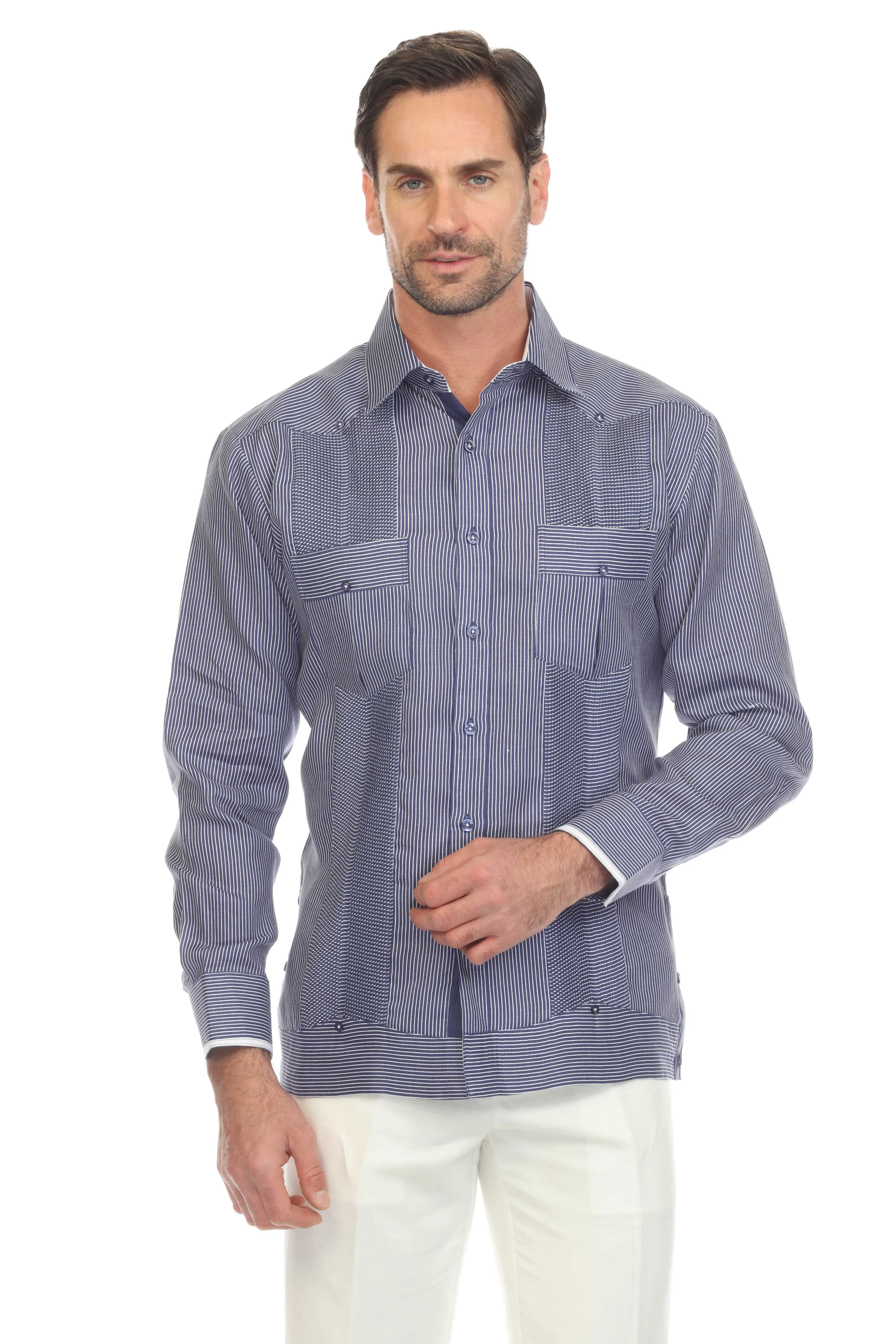 Men's Pinstripe Guayabera Shirt Long Sleeve