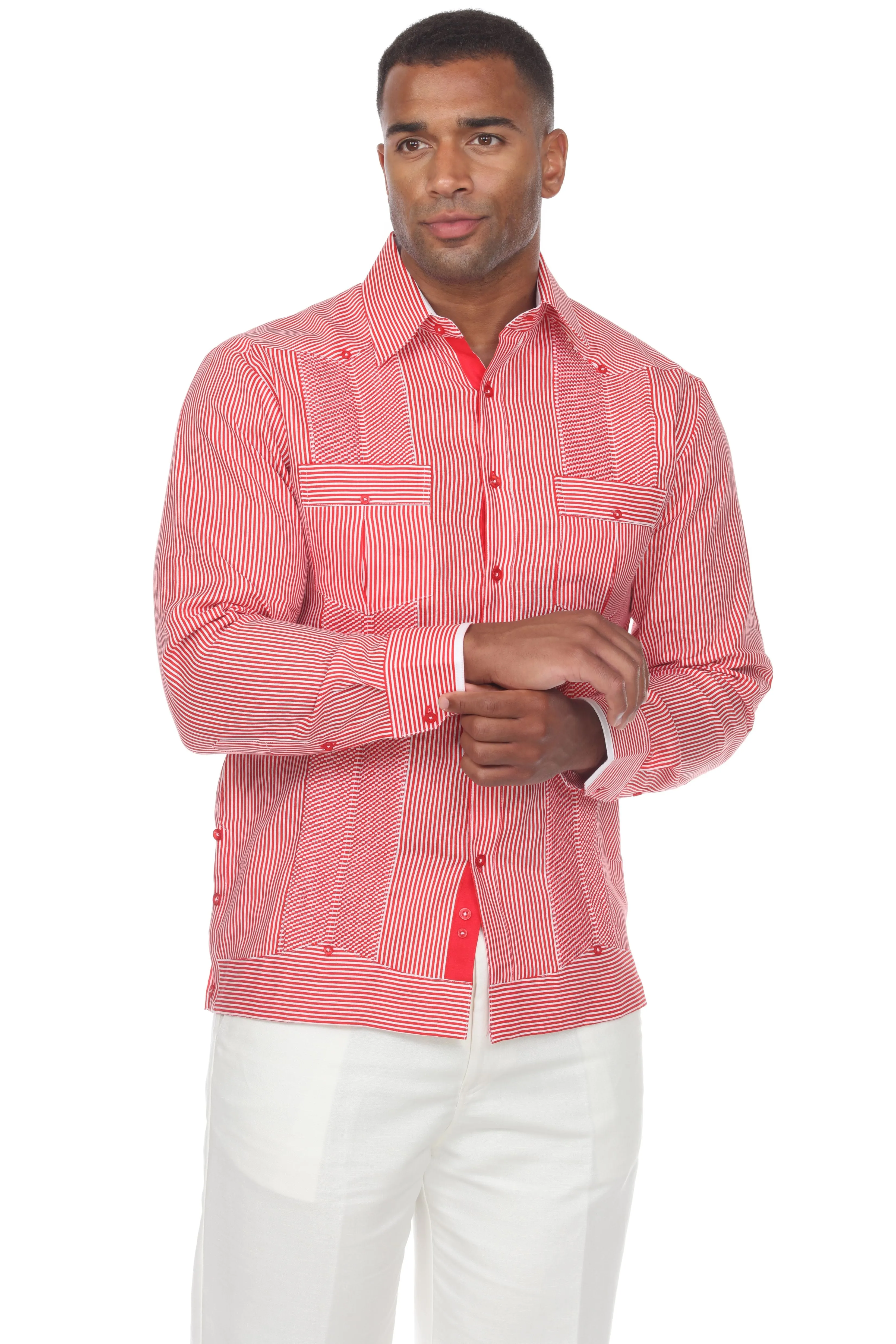 Men's Pinstripe Guayabera Shirt Long Sleeve