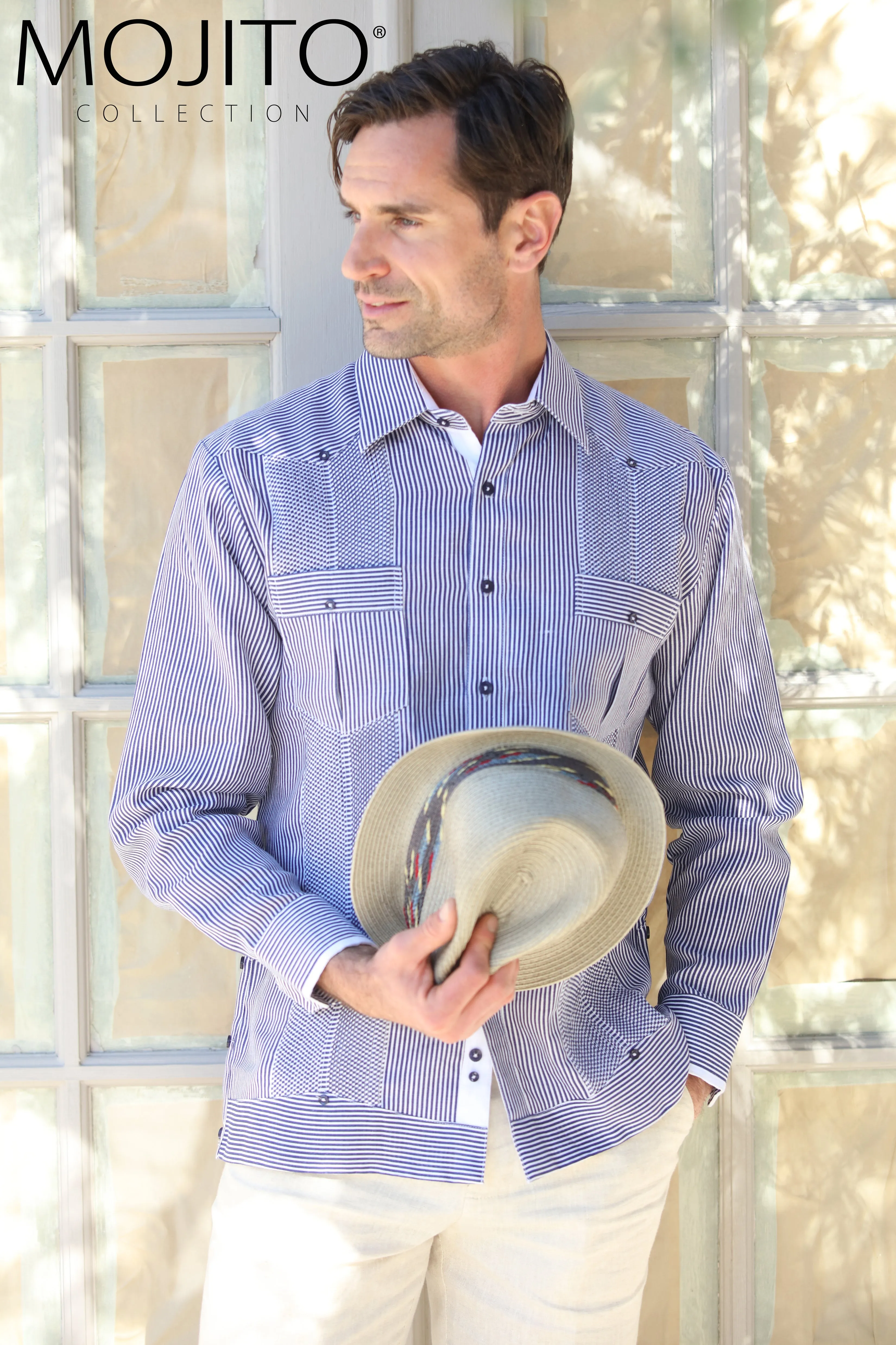 Men's Pinstripe Guayabera Shirt Long Sleeve