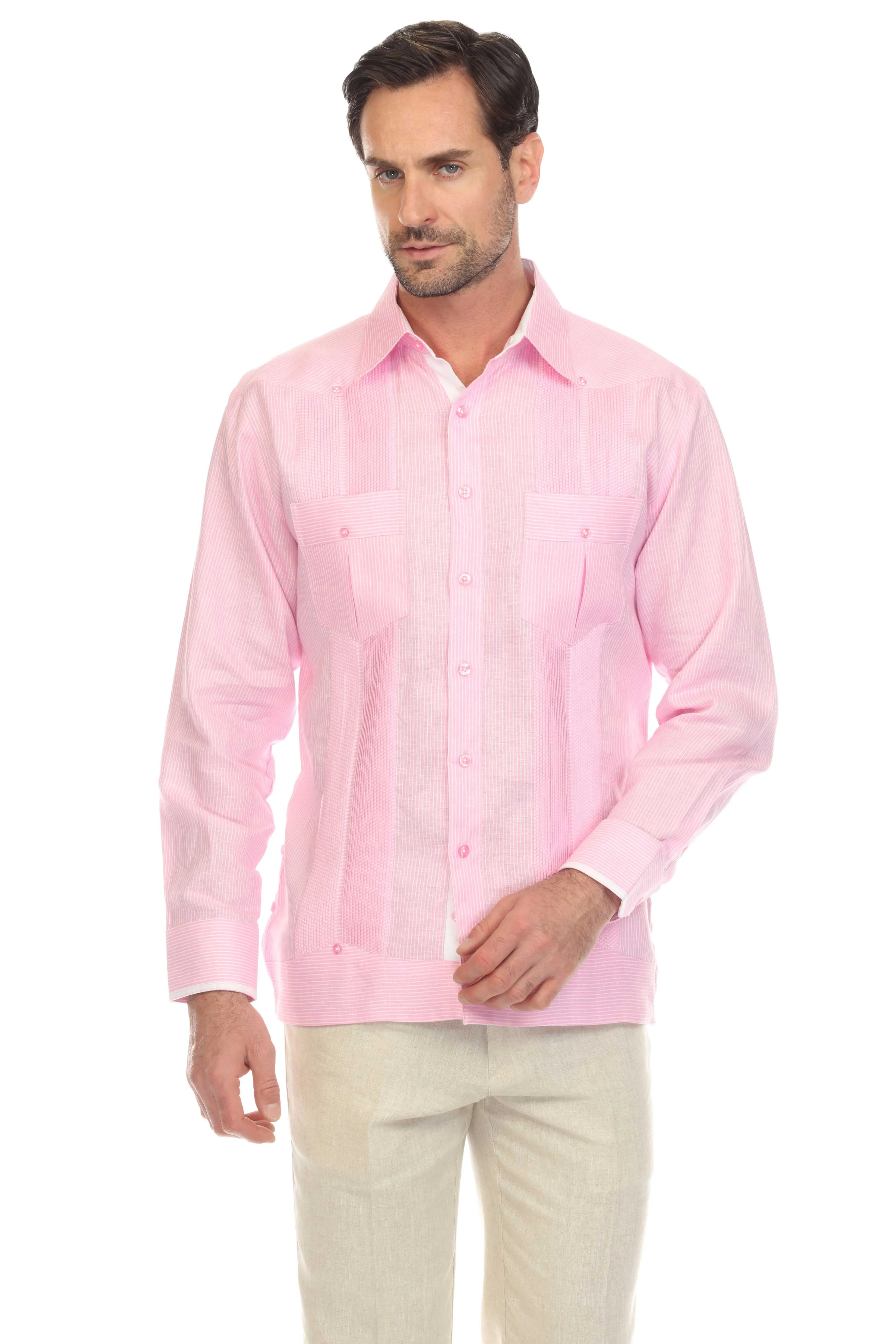 Men's Pinstripe Guayabera Shirt Long Sleeve