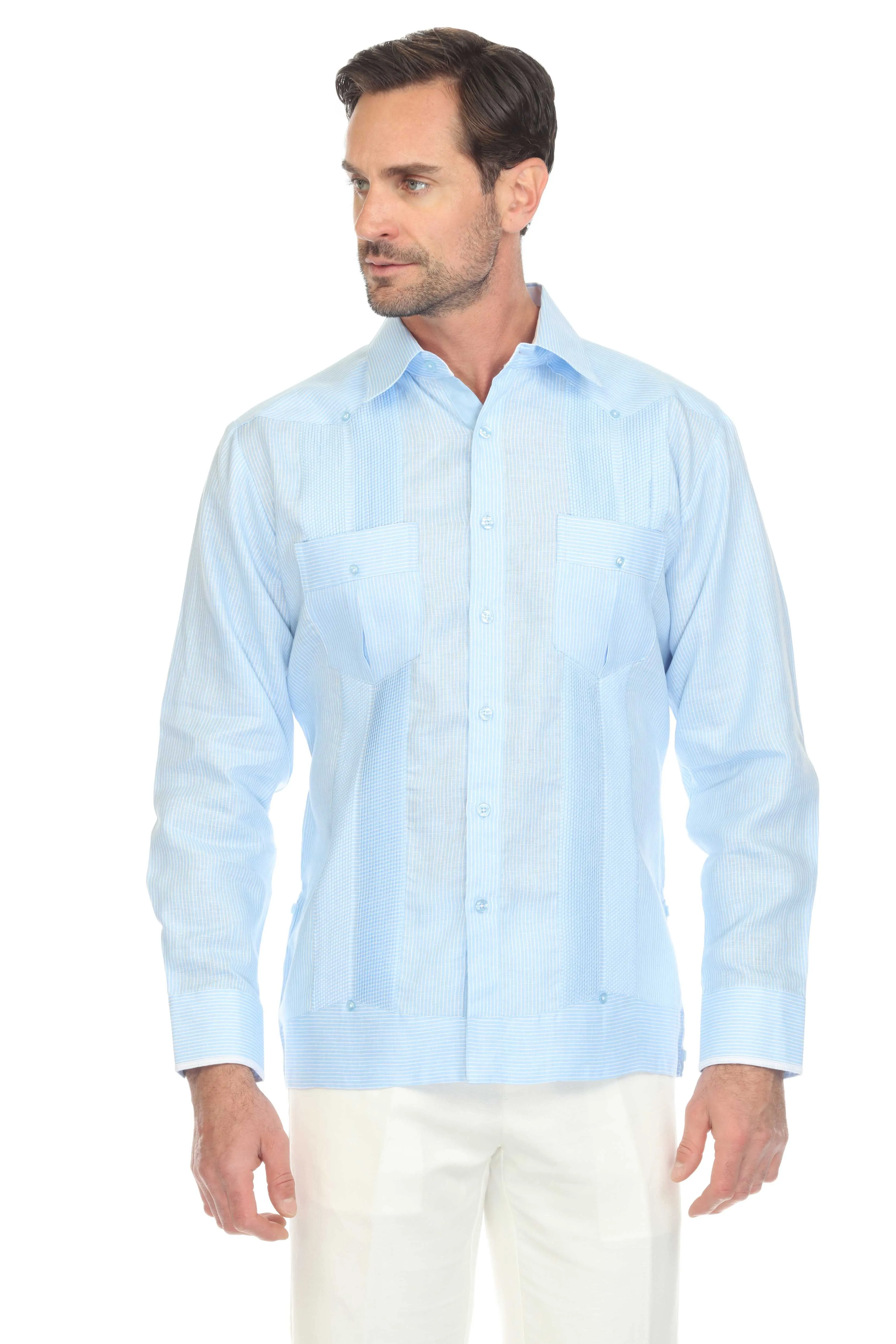 Men's Pinstripe Guayabera Shirt Long Sleeve