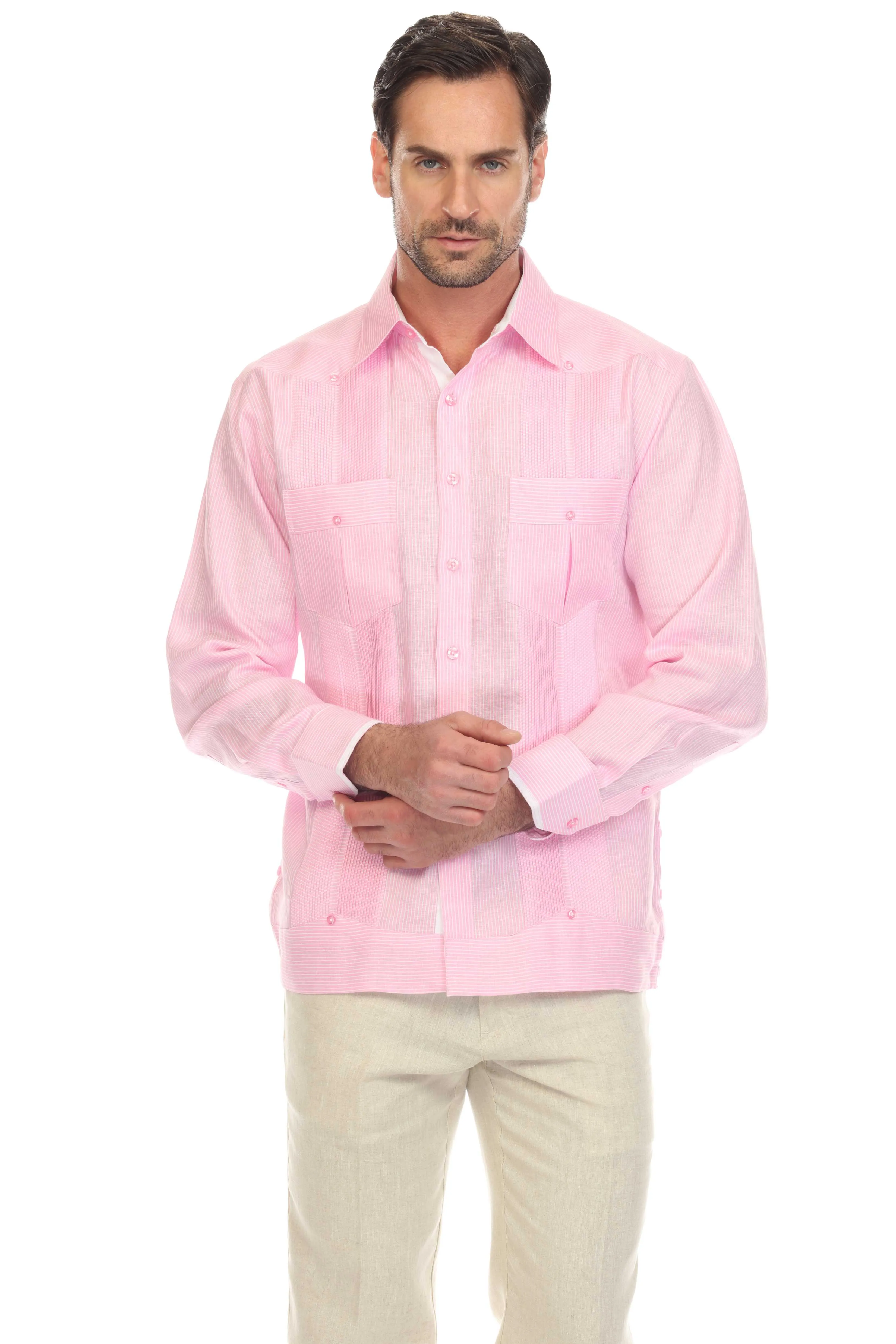 Men's Pinstripe Guayabera Shirt Long Sleeve