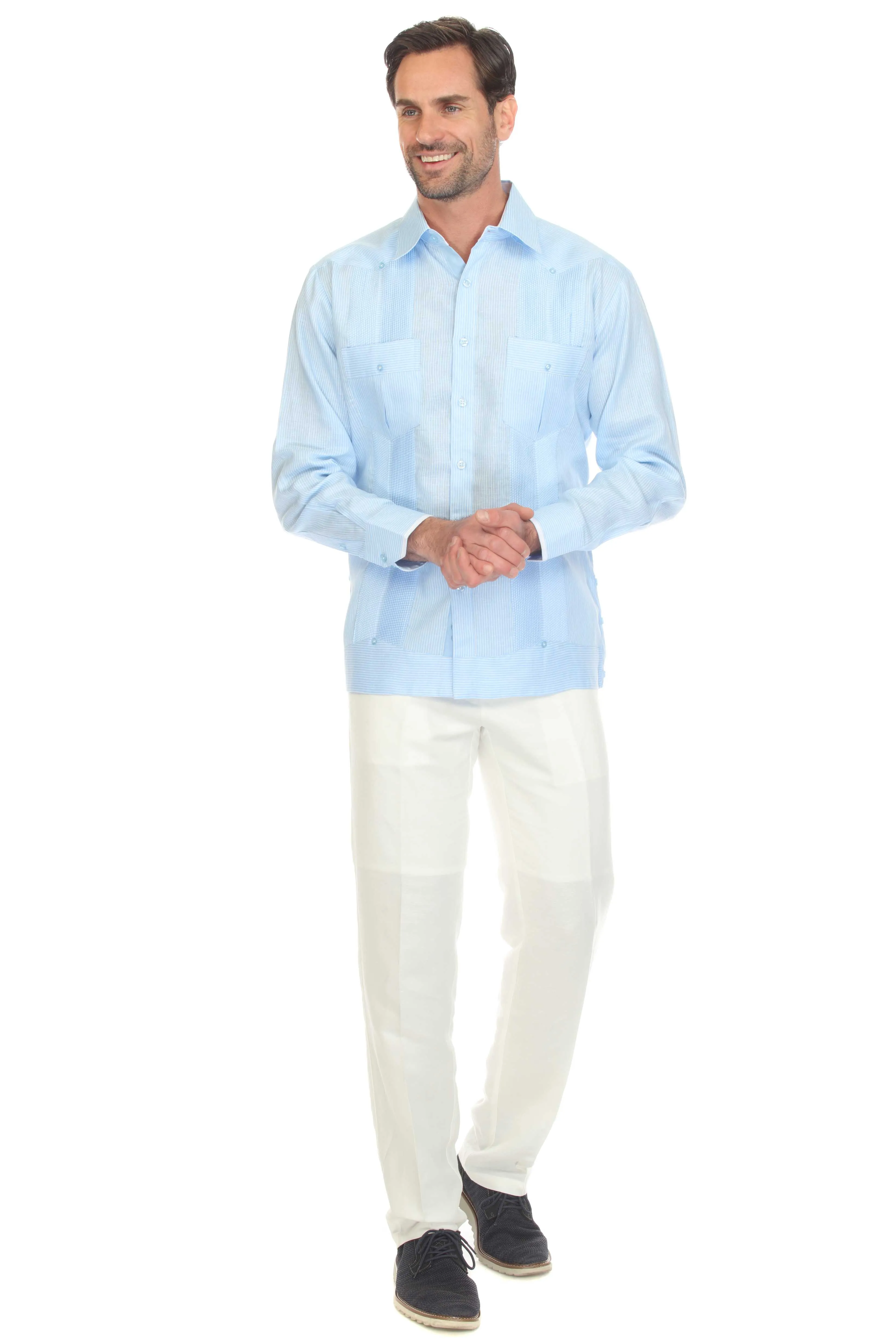 Men's Pinstripe Guayabera Shirt Long Sleeve