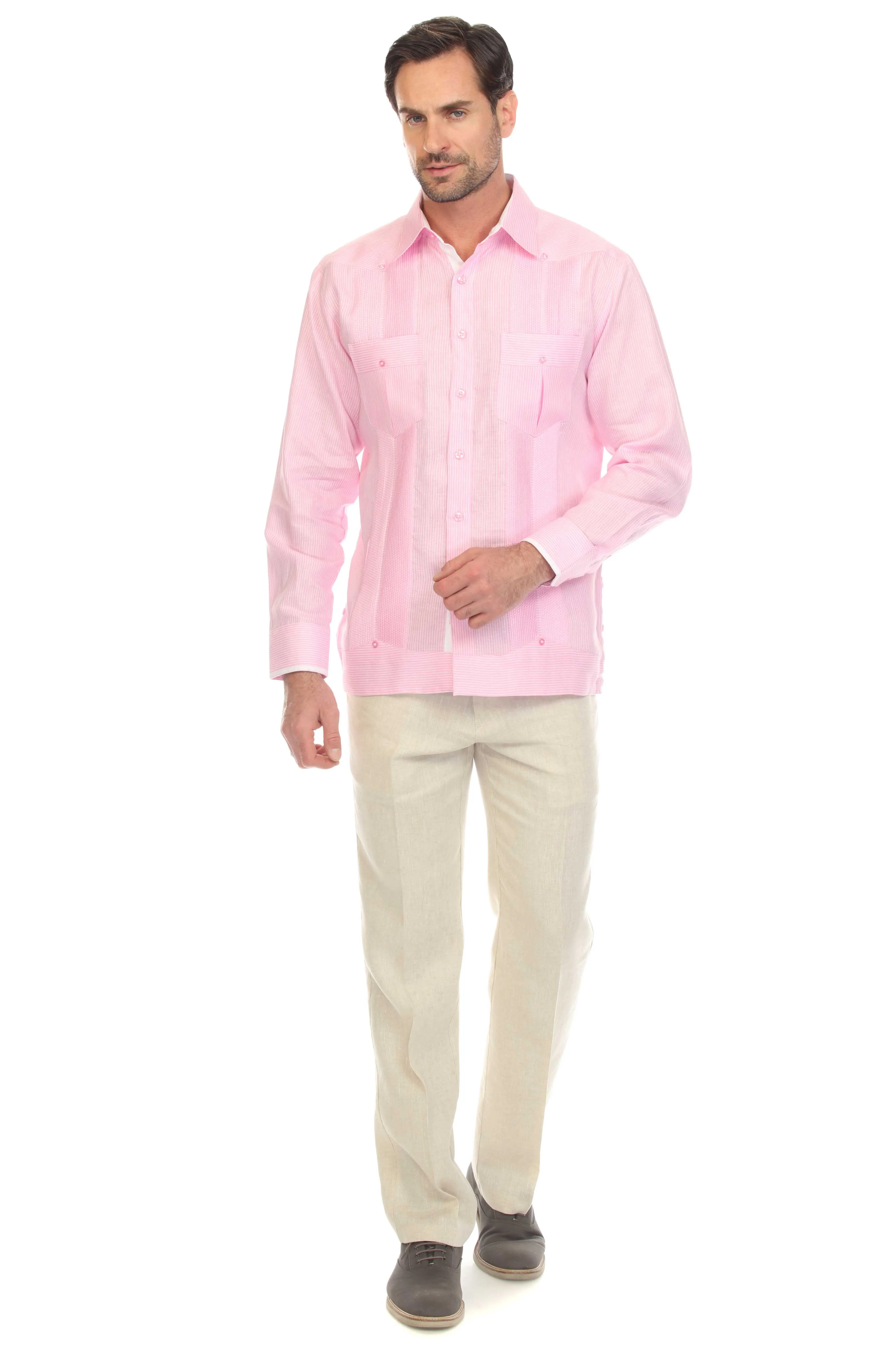 Men's Pinstripe Guayabera Shirt Long Sleeve