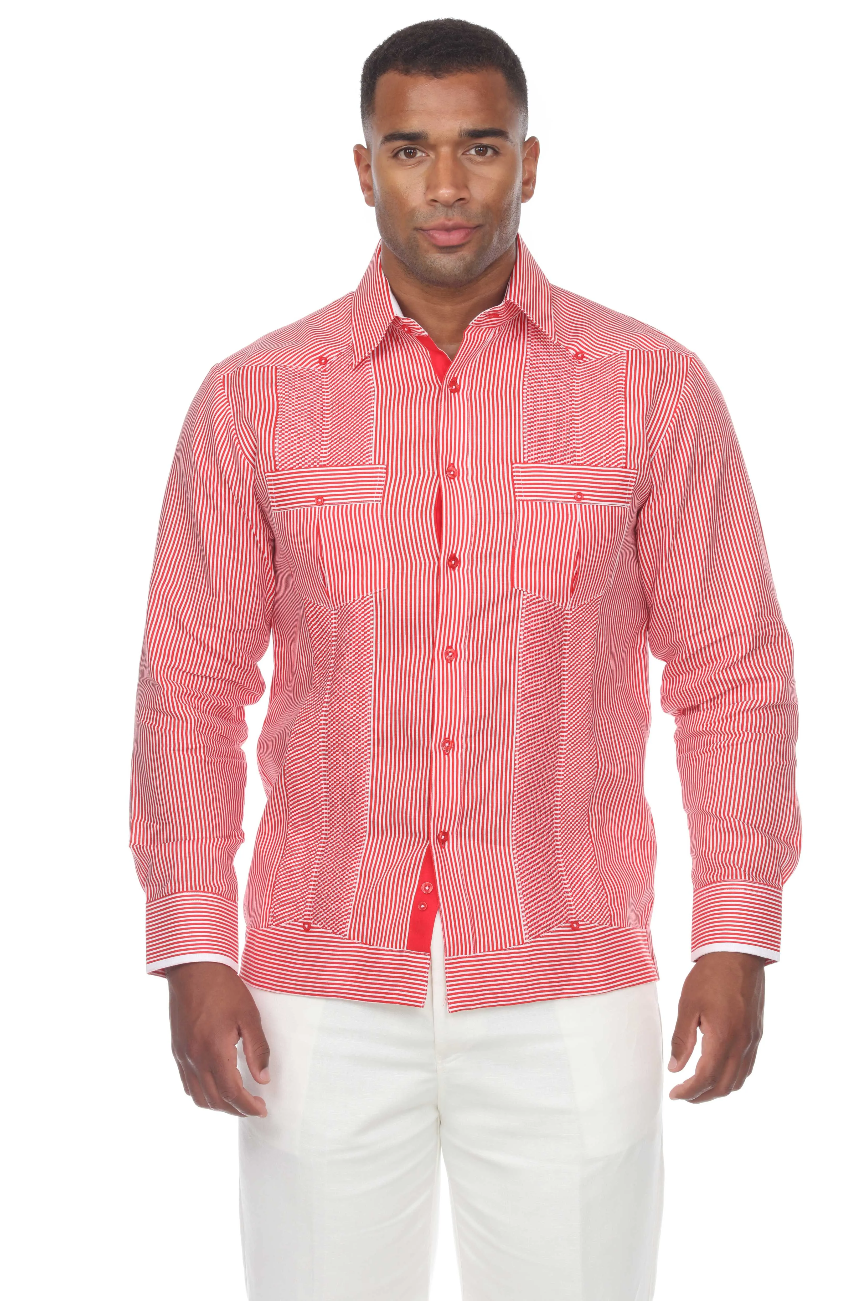 Men's Pinstripe Guayabera Shirt Long Sleeve