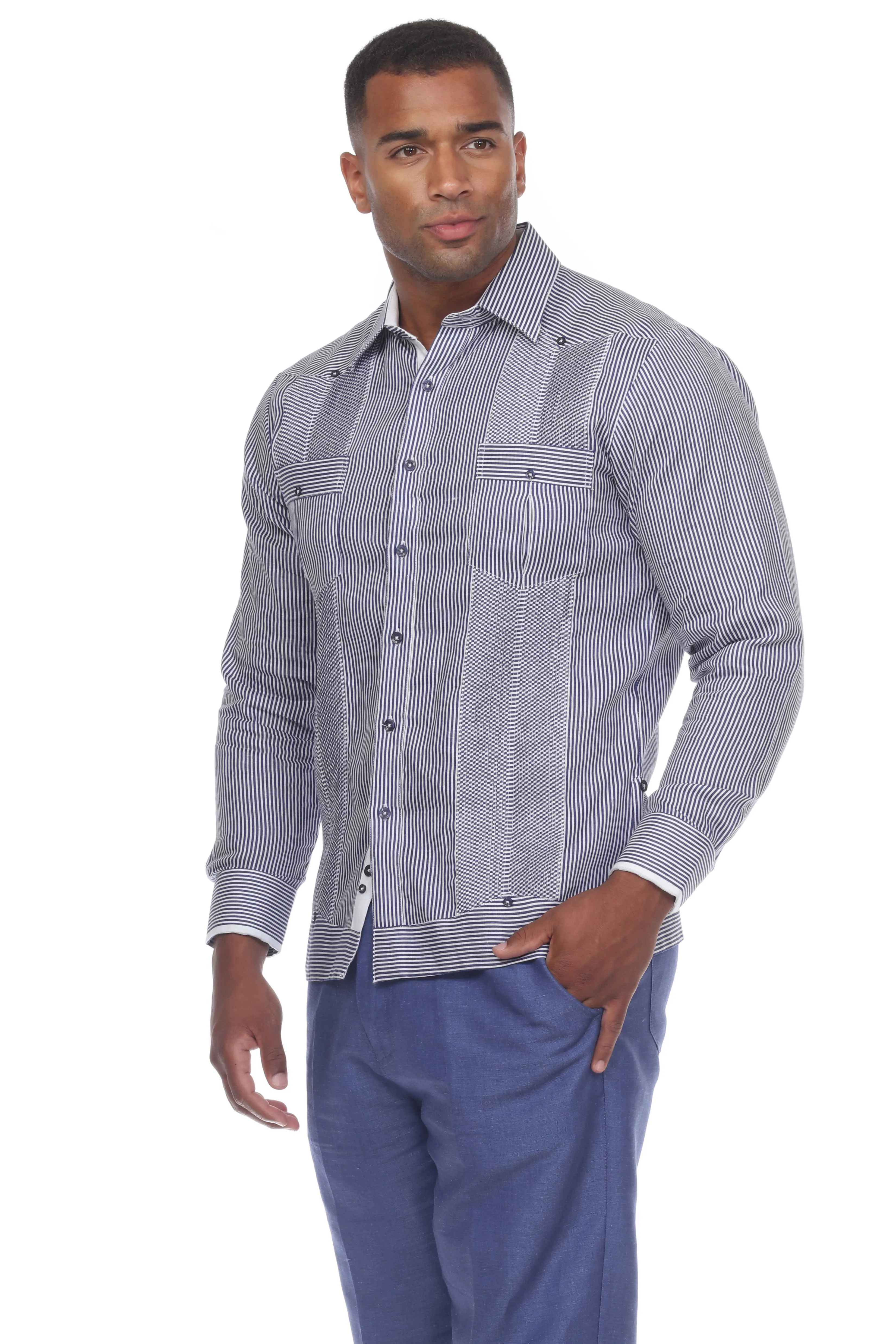 Men's Pinstripe Guayabera Shirt Long Sleeve