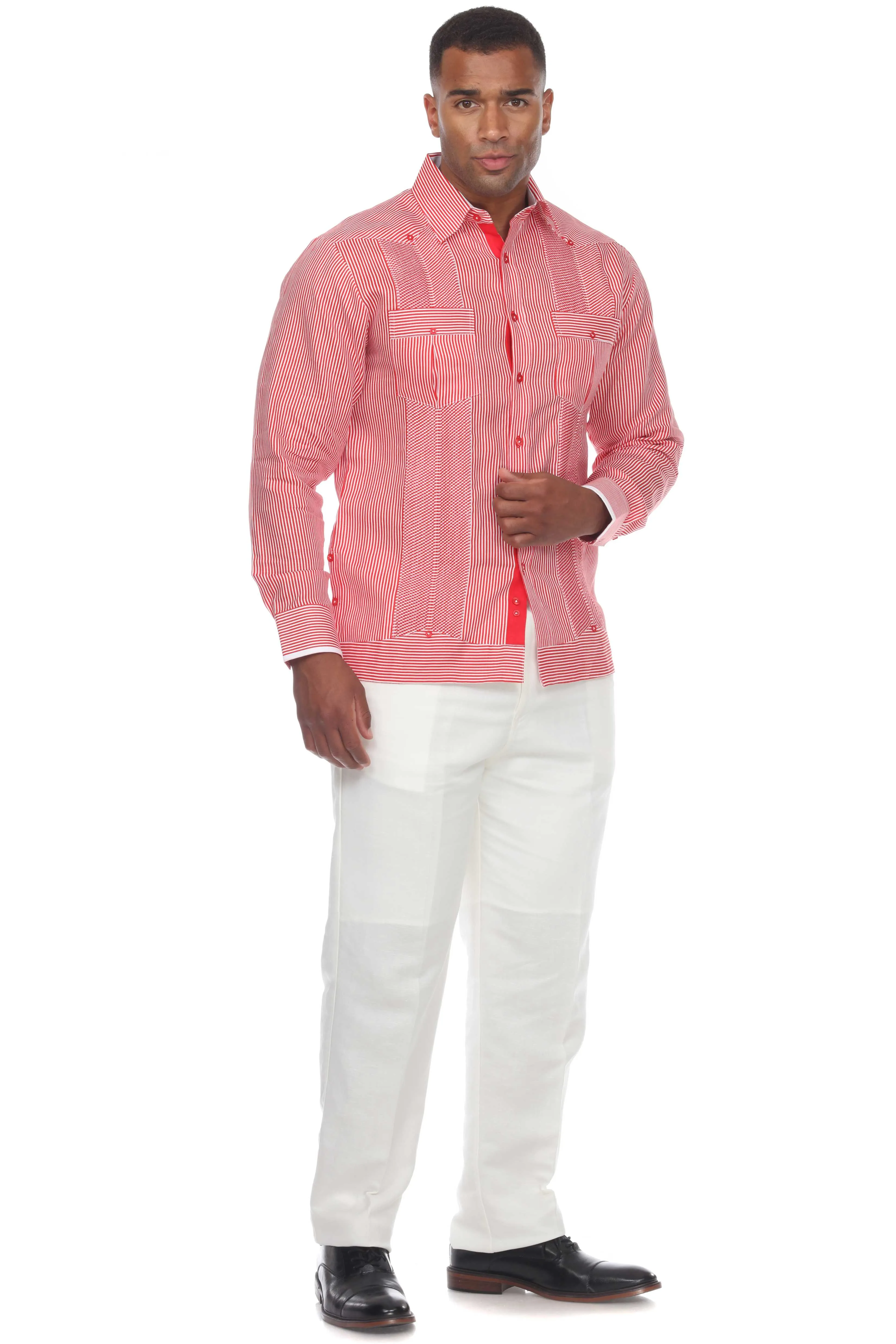 Men's Pinstripe Guayabera Shirt Long Sleeve