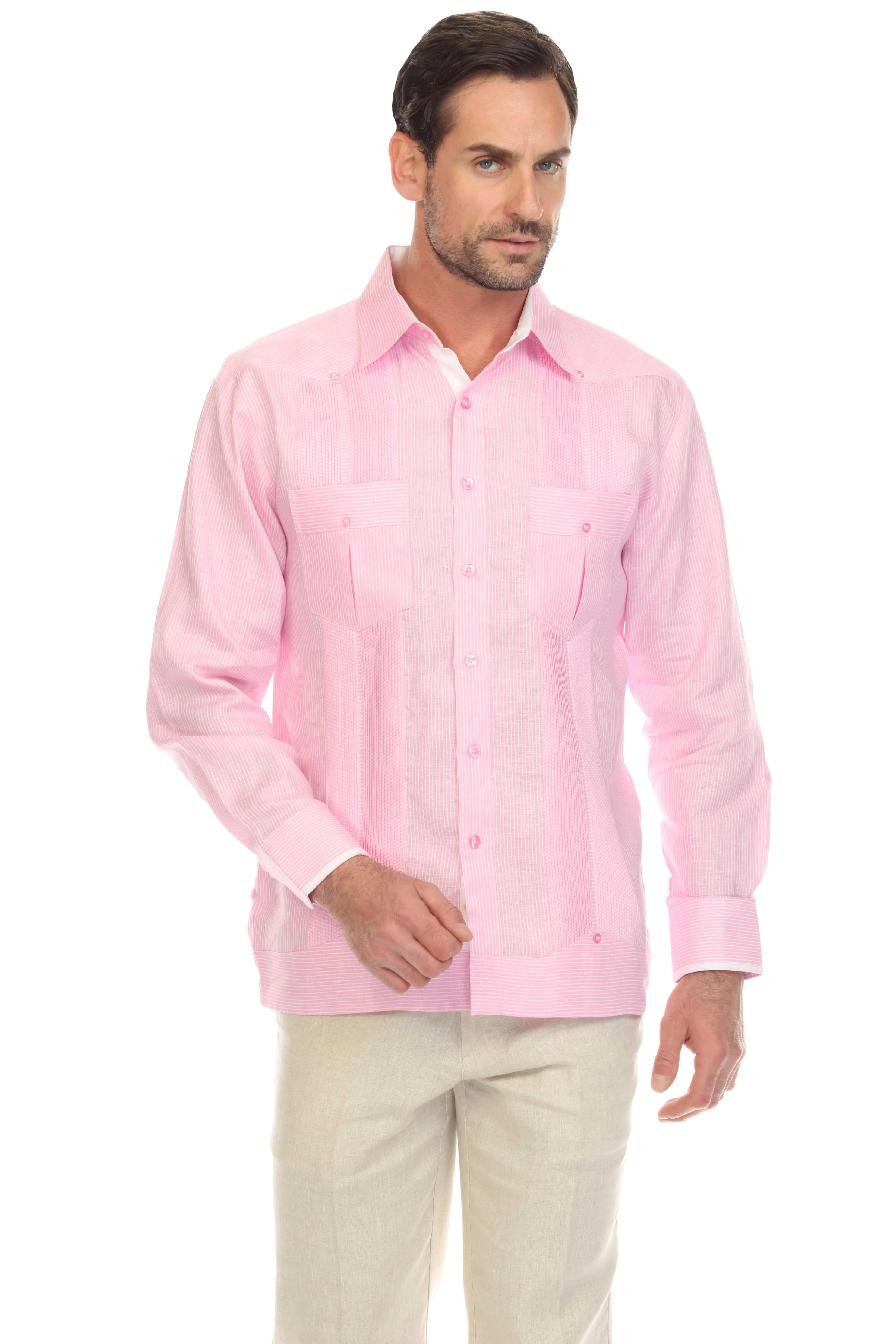 Men's Pinstripe Guayabera Shirt Long Sleeve