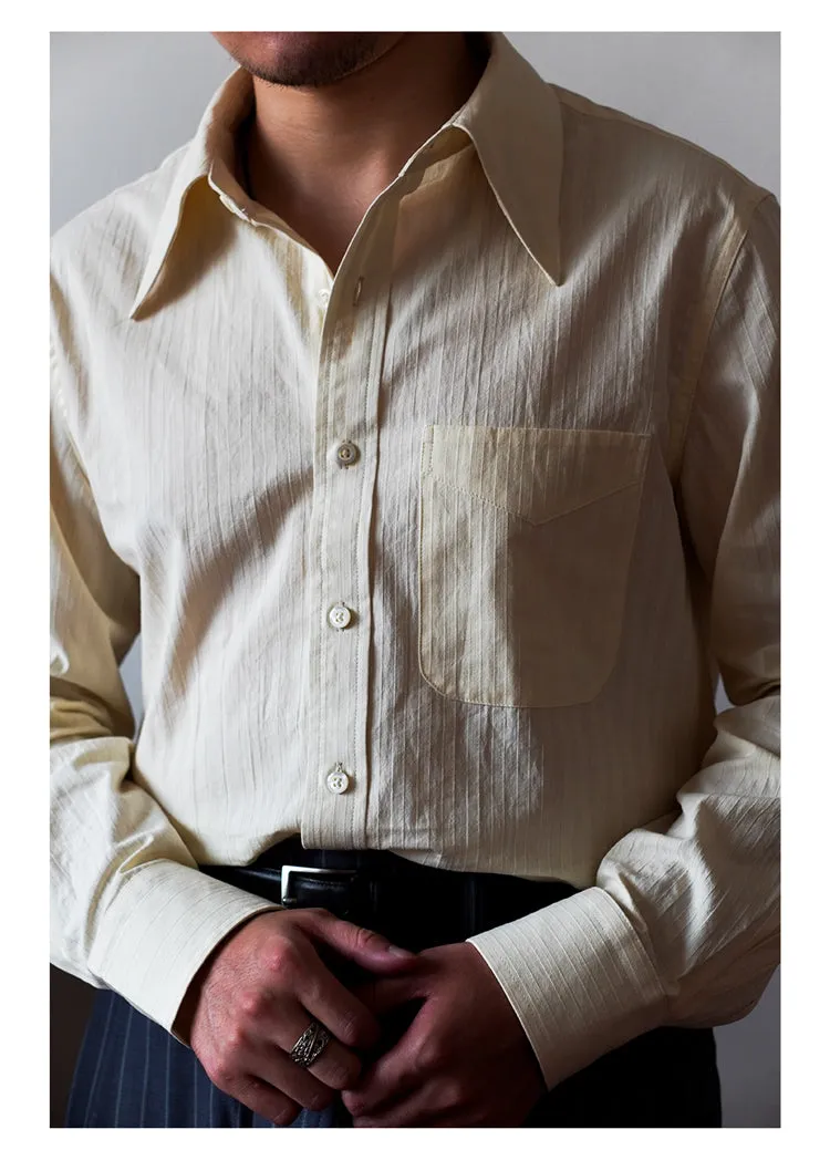 Men's Pointed Collar Jacquard Long Sleeves Shirt