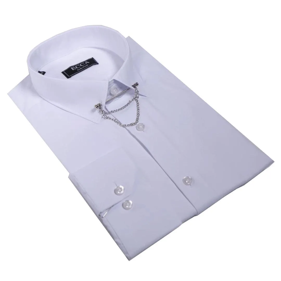 Mens White Button Down Poplin Shirt With Bar & Chain Smart Formal Classic