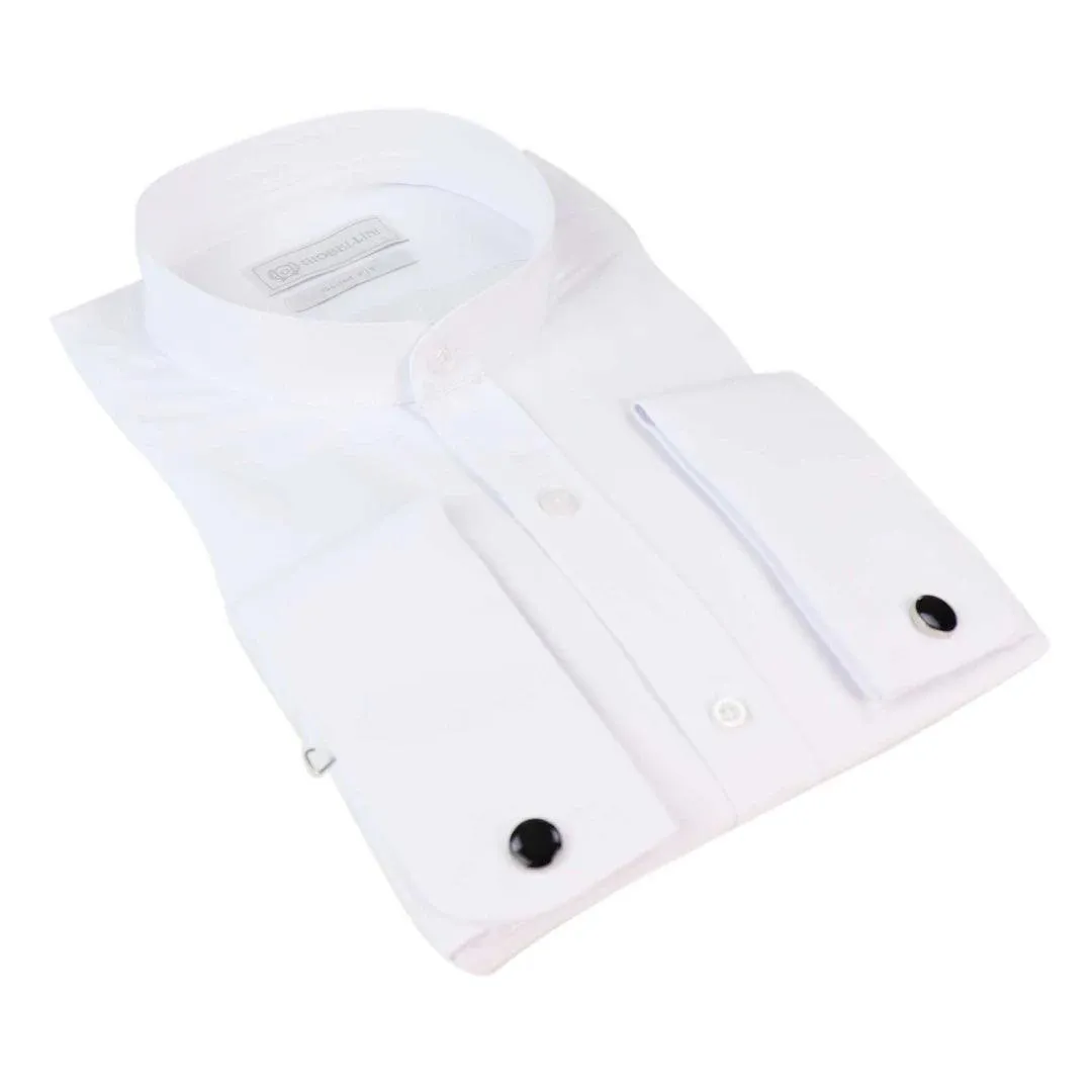 Mens White Nehru Classic Round Removable Collar Button Shirt Slim Regular Fit