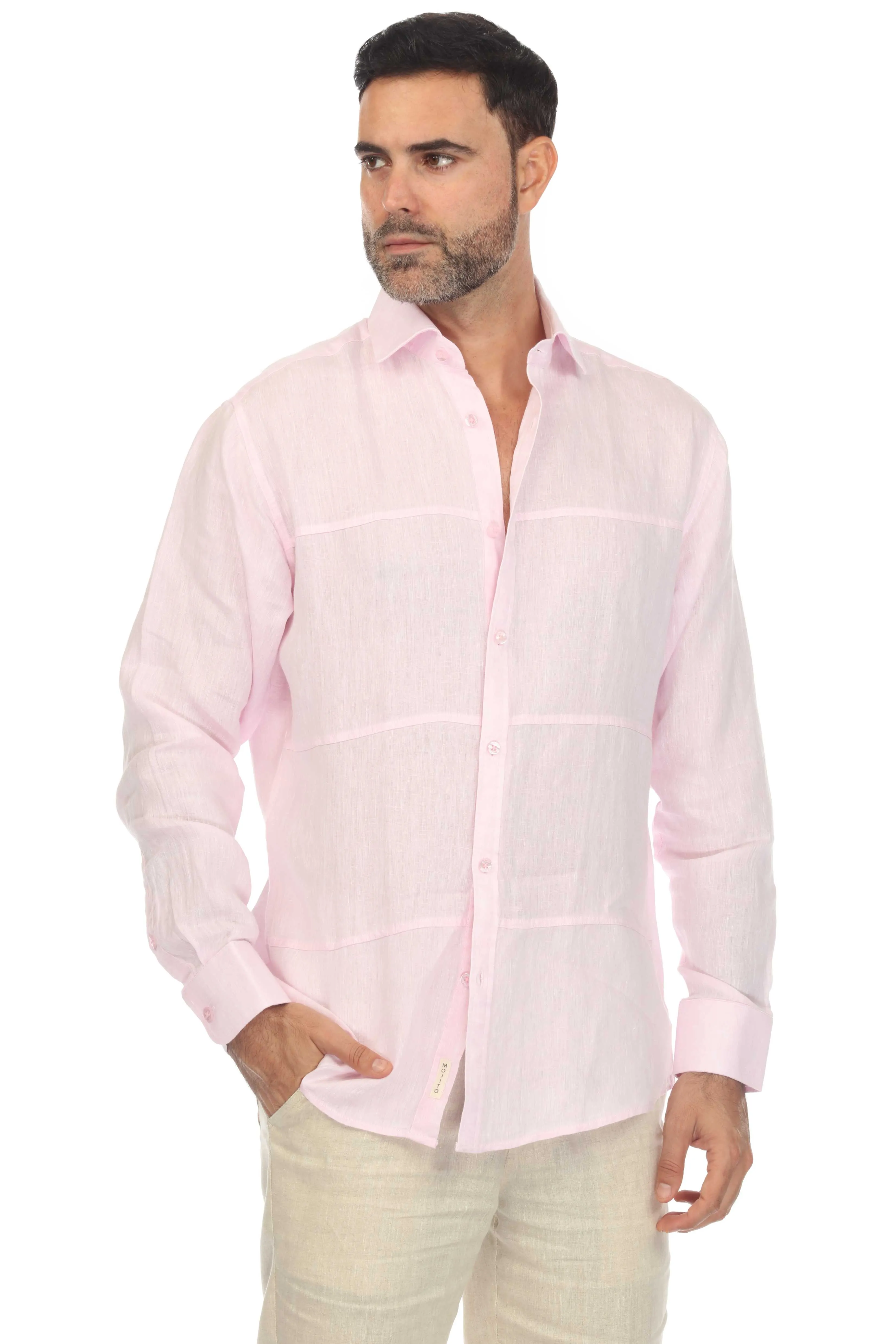 Mojito Casual Patchwork Design 100% Linen Shirt Long Sleeve