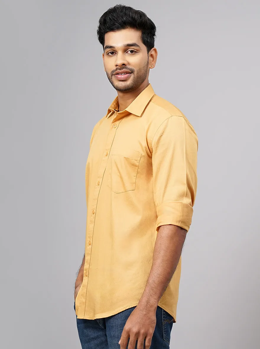 Mustard Yellow Solid Smart Fit Semi Casual Shirt | Greenfibre