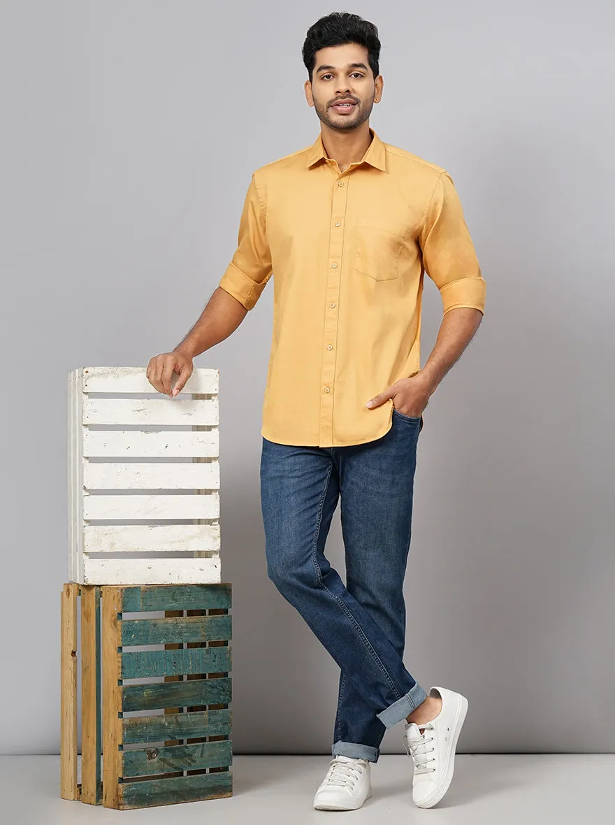 Mustard Yellow Solid Smart Fit Semi Casual Shirt | Greenfibre