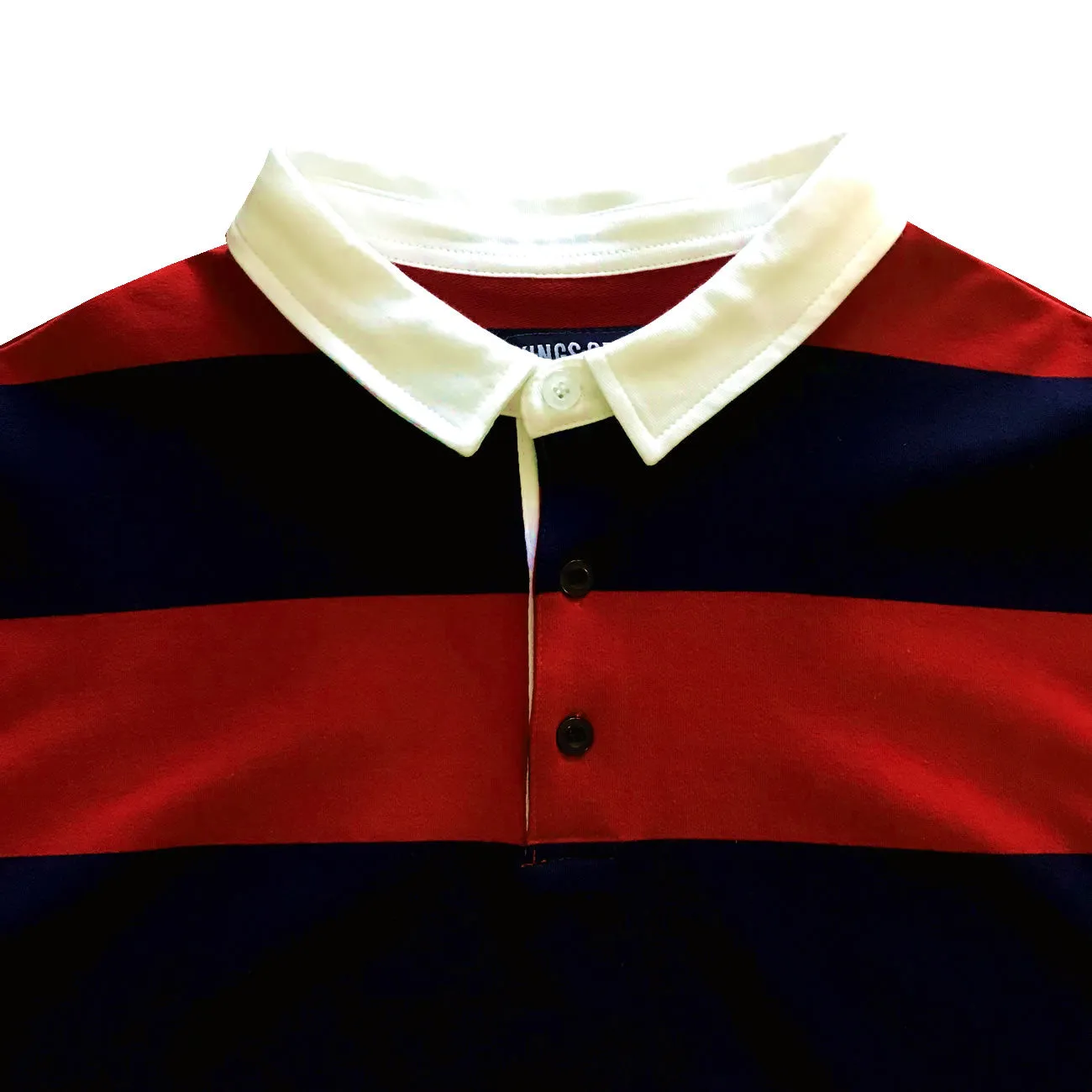 Navy Blue and Red Comfortable Stretch Short Sleeve Striped Men's Rugby Shirt