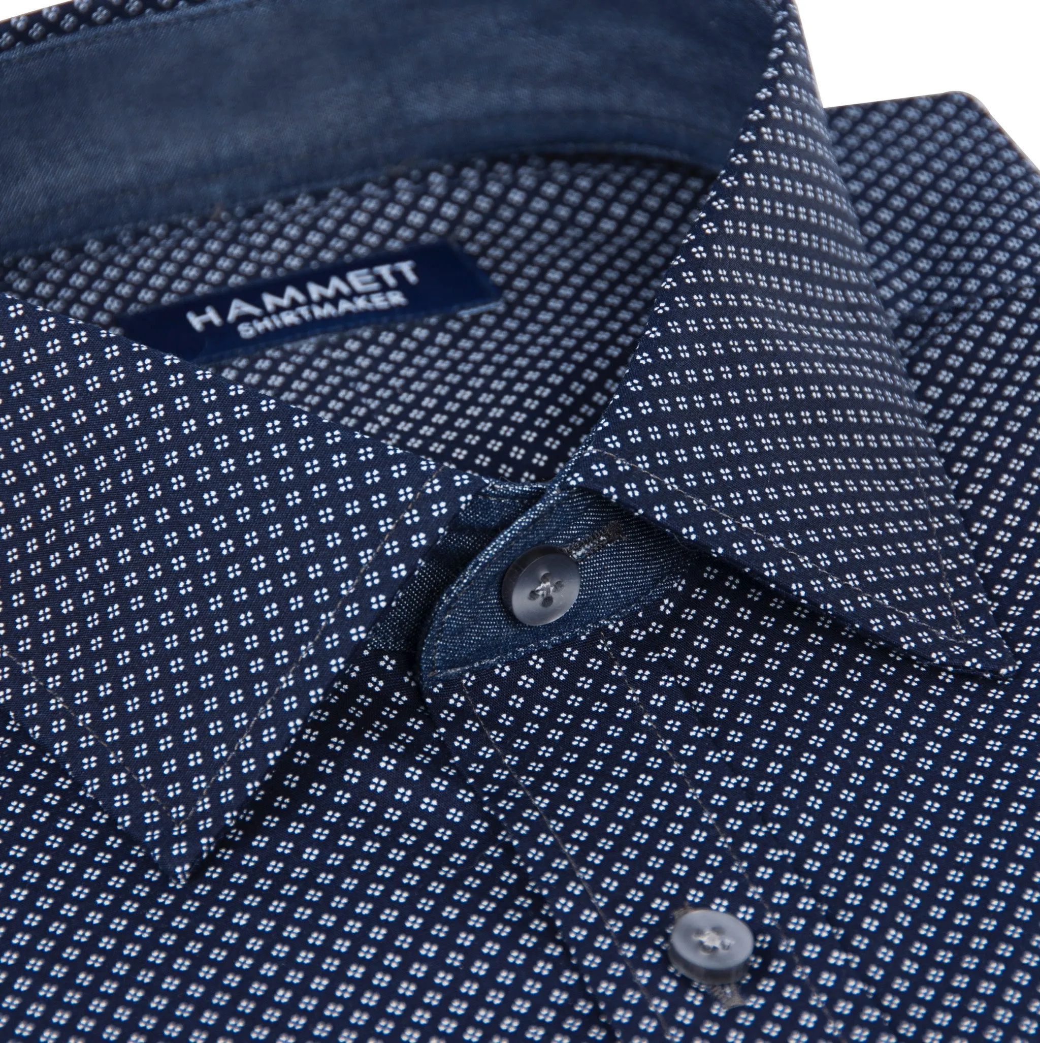 Navy Blue Poplin Micro Motif Print Men's Shirt