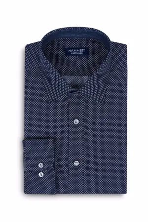 Navy Blue Poplin Micro Motif Print Men's Shirt