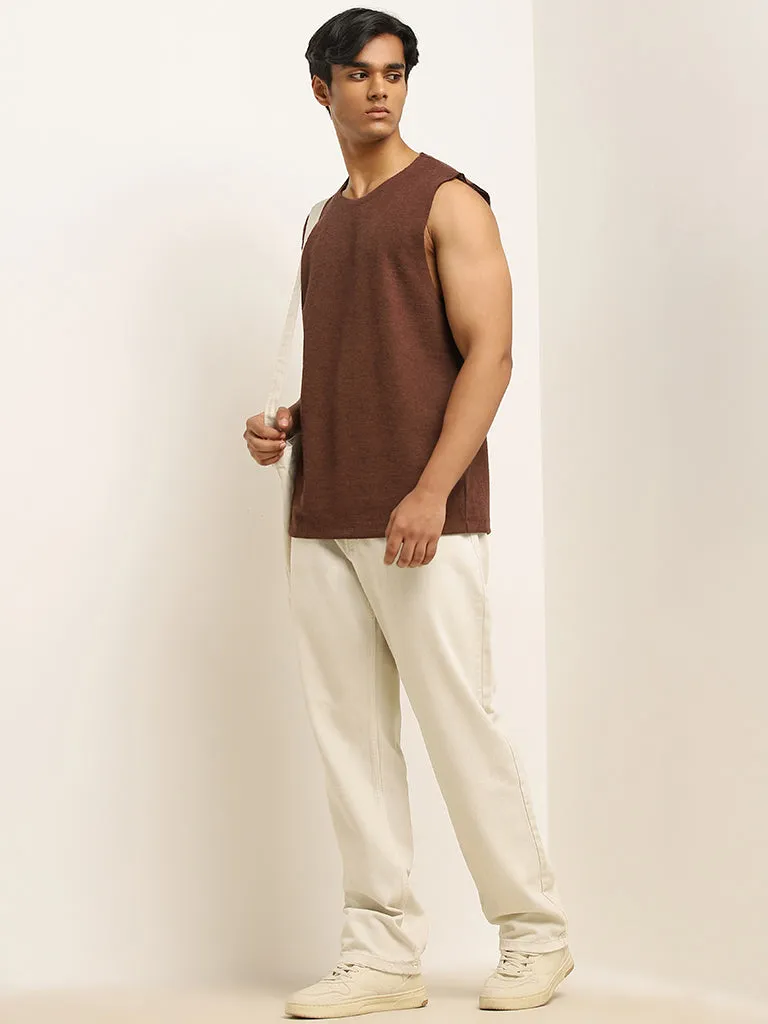 Nuon Brown Textured Relaxed-Fit T-Shirt