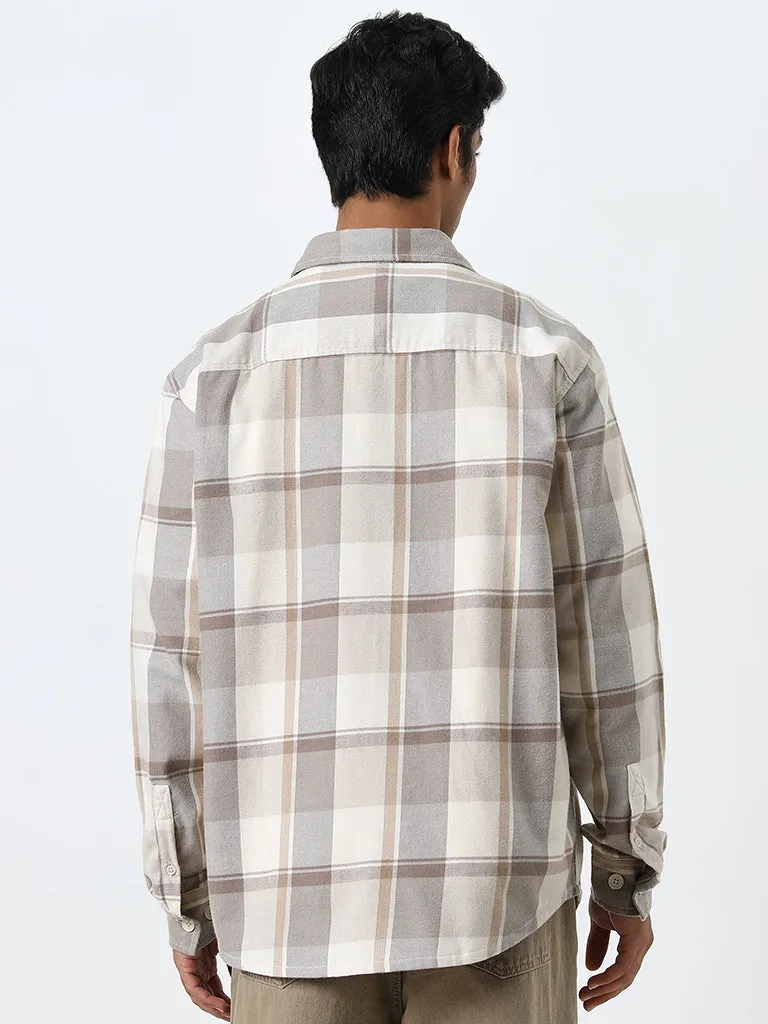 Nuon Grey Checkered Relaxed-Fit Shirt