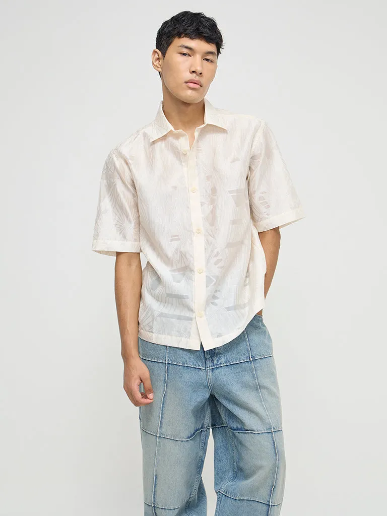 Nuon Off-White Self-Patterned Relaxed-Fit Shirt