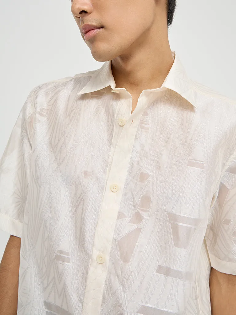 Nuon Off-White Self-Patterned Relaxed-Fit Shirt