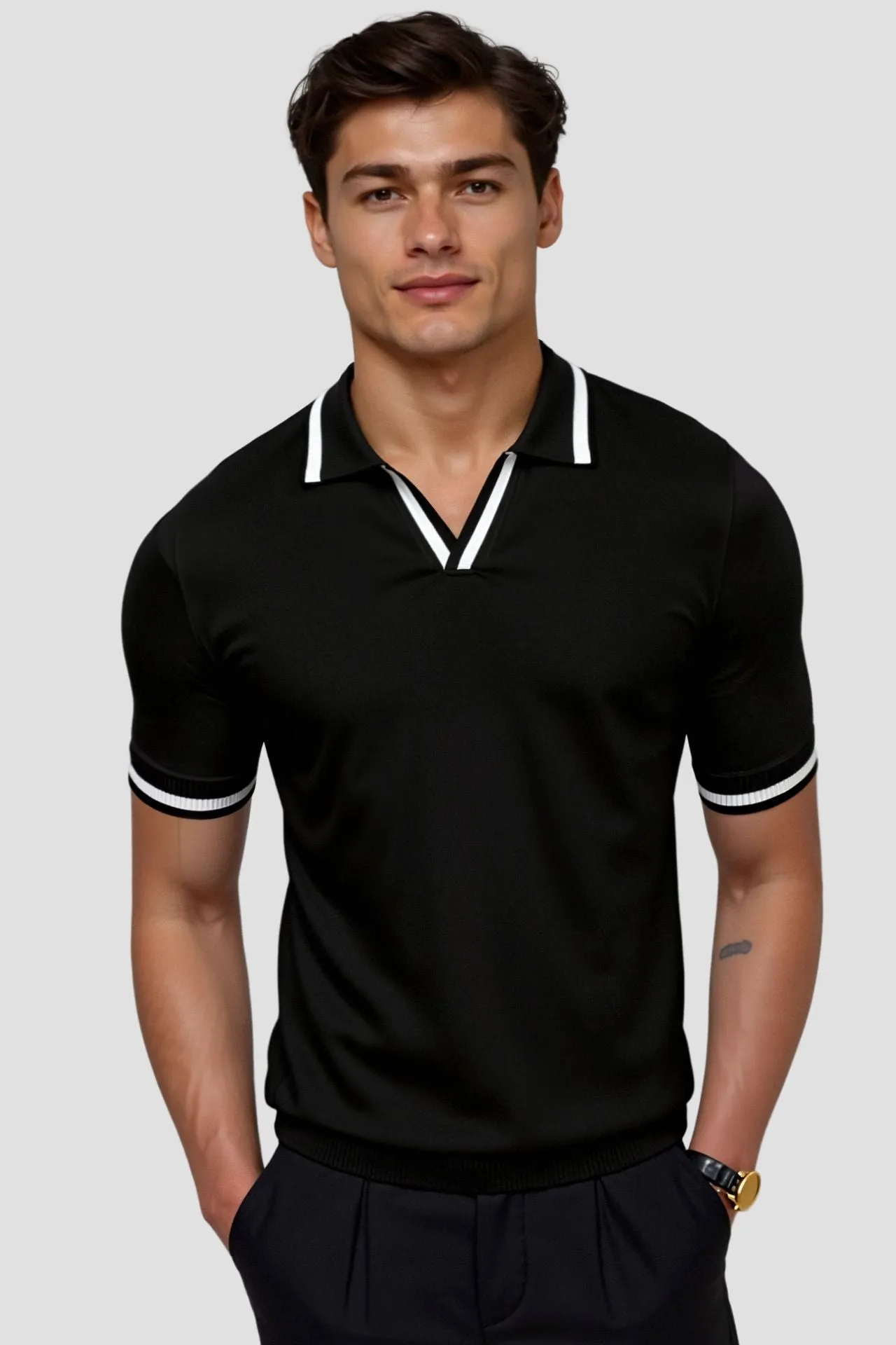 Old Money Contrast Slim Fitted Elegant Summer Sleeveless Polo T-Shirt