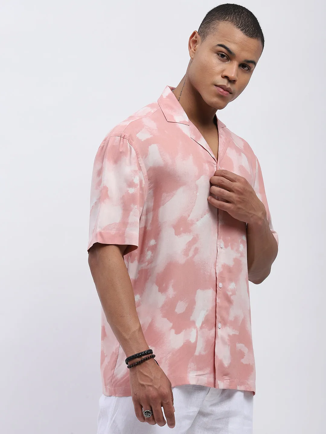 Peach Tie-Dye Men's Resort Shirt