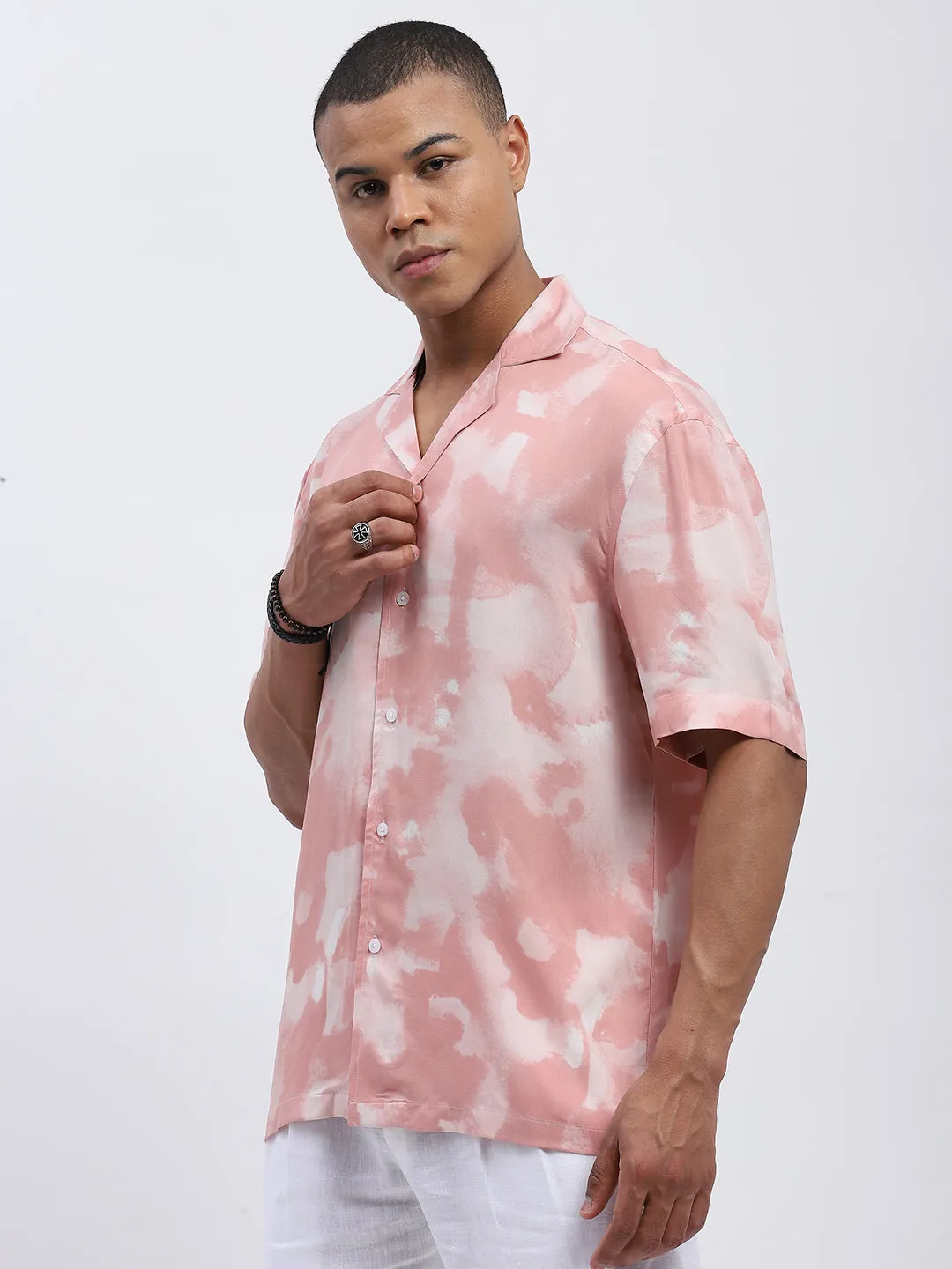 Peach Tie-Dye Men's Resort Shirt