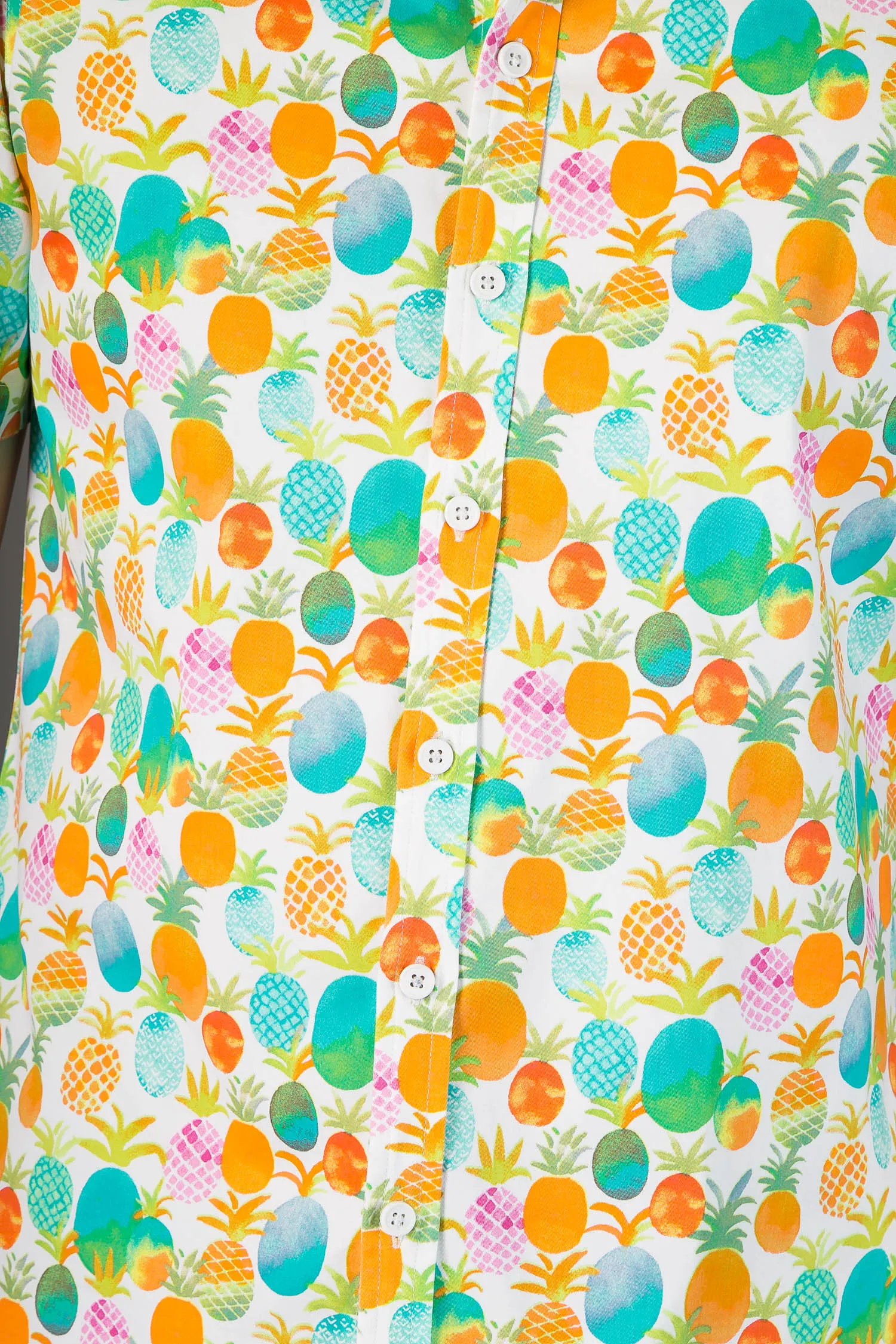 Pineapple Multi Colour Print Cotton Slim Fit Mens Shirt Short Sleeve