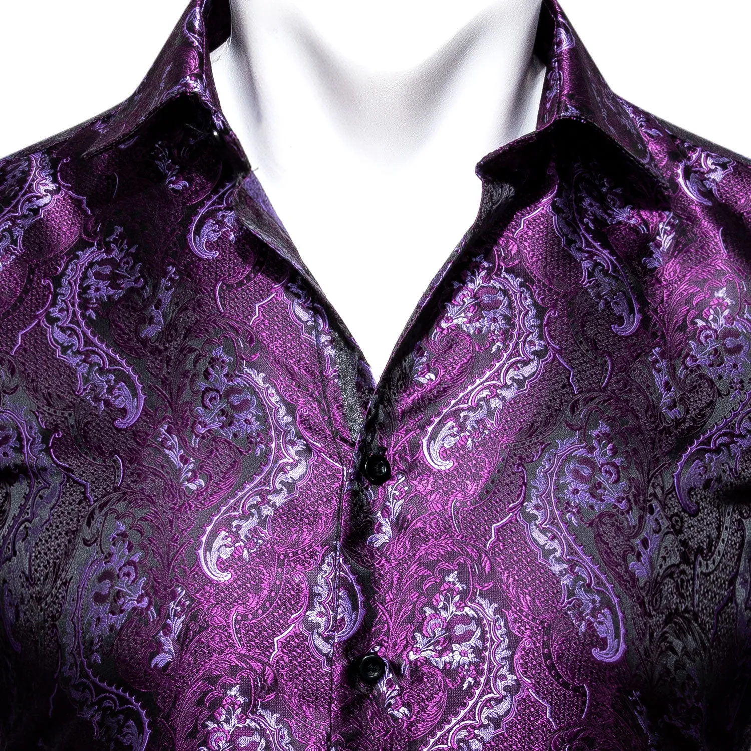 Pink Purple Paisley Style Silk Men's Long Sleeve Shirt