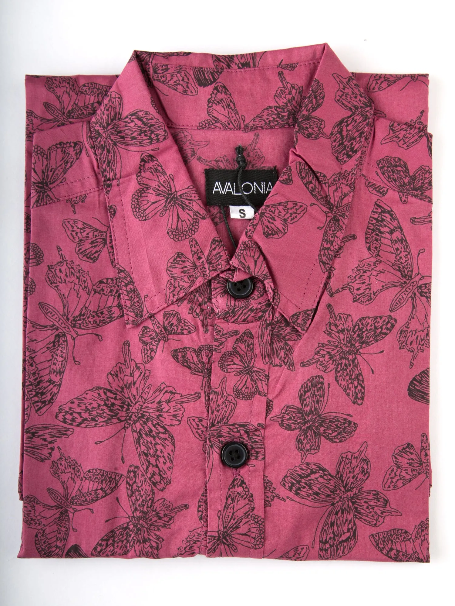 Purple Butterfly Print Cotton Slim Fit Mens Shirt Long Sleeve