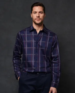 Rare Rabbit Men Cott Navy Cotton Fabric Full Sleeve Collared Neck Button Closure Regular Fit Checks Shirt