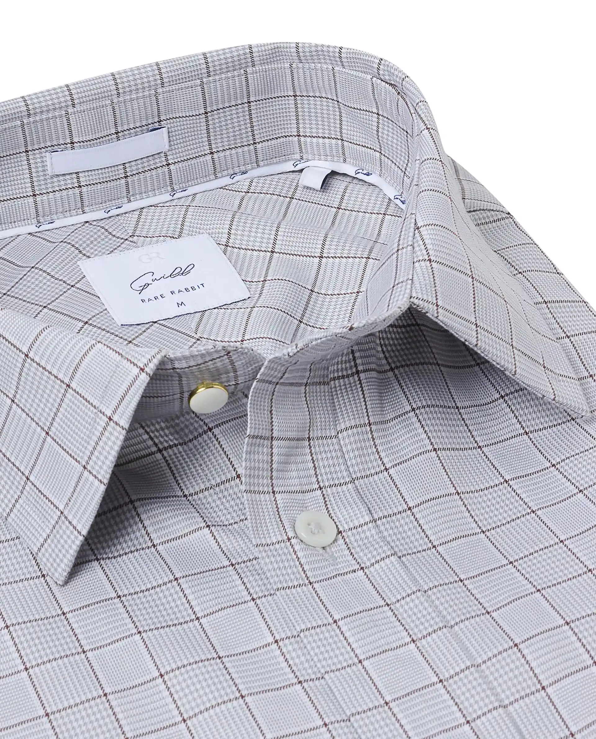 Rare Rabbit Men Rooney Light Grey Full Sleeve Premium Regular Fit Check Shirt