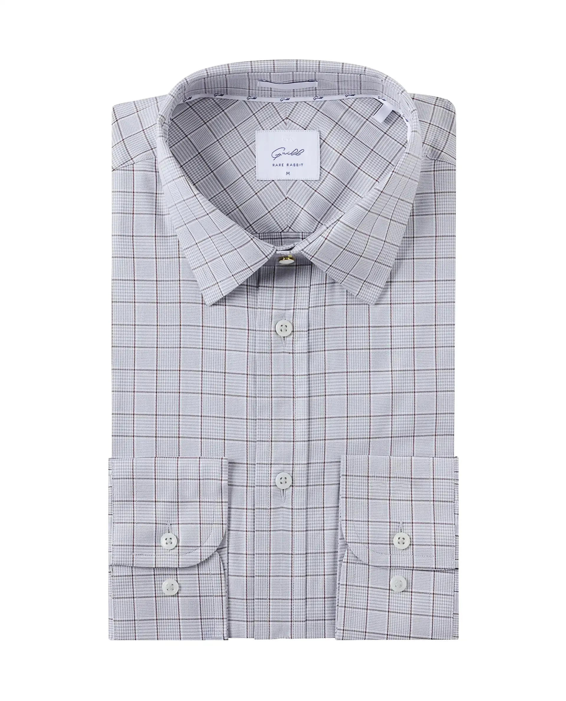 Rare Rabbit Men Rooney Light Grey Full Sleeve Premium Regular Fit Check Shirt