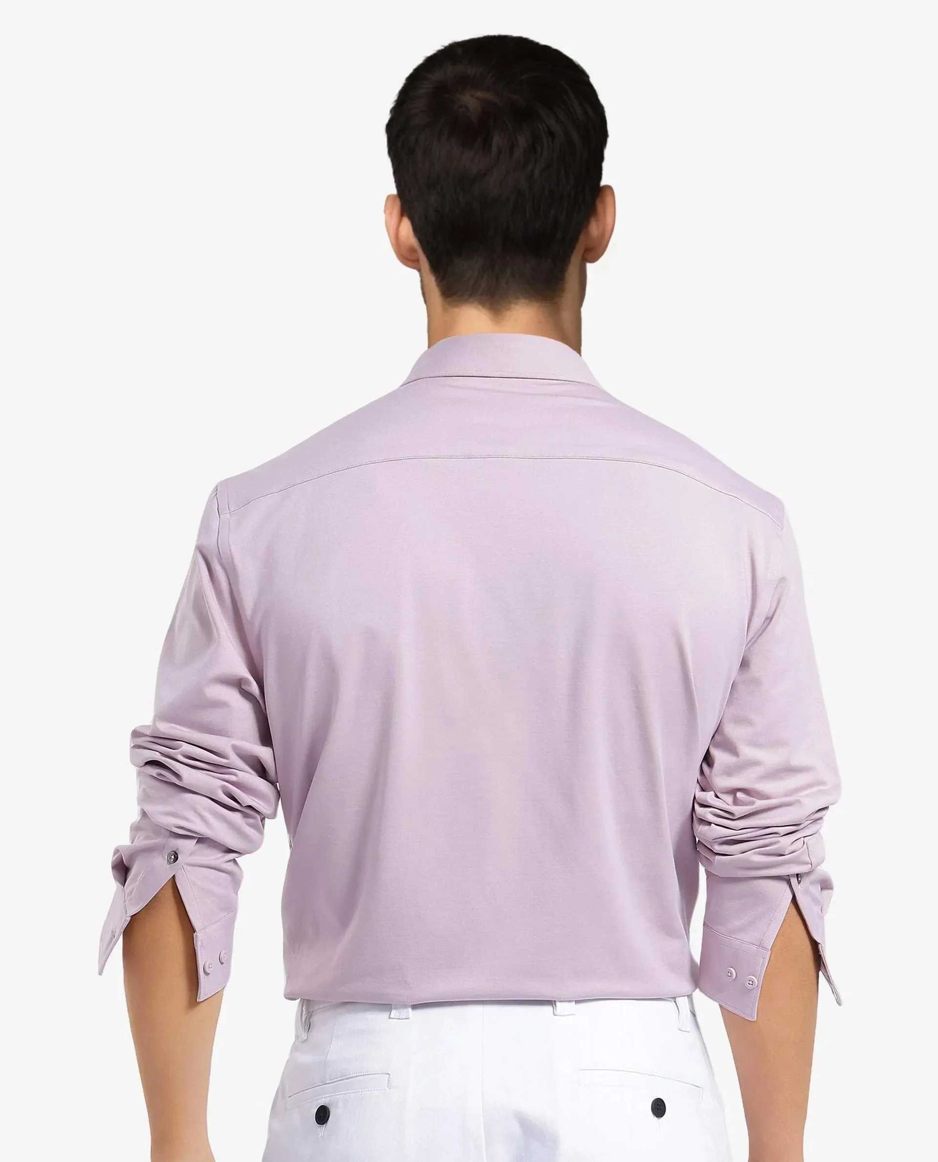 Rare Rabbit Men Tour Pastel Pink Cotton Polyester Elastane Fabric Full Sleeve Collared Collar Button Closure Plain Knitted Formal Shirt