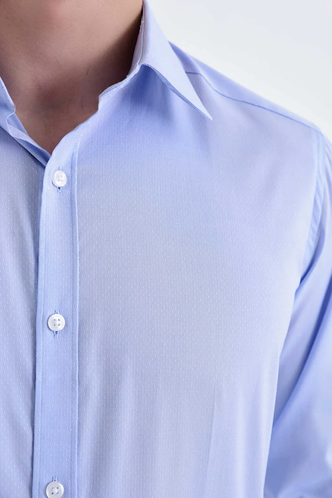 Regular Fit Long Sleeve Cotton Blend Light Blue Dress Shirt