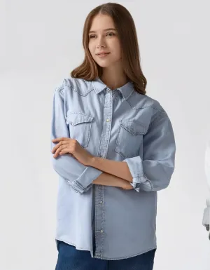 Relaxed Fit Light Blue Denim Shirt