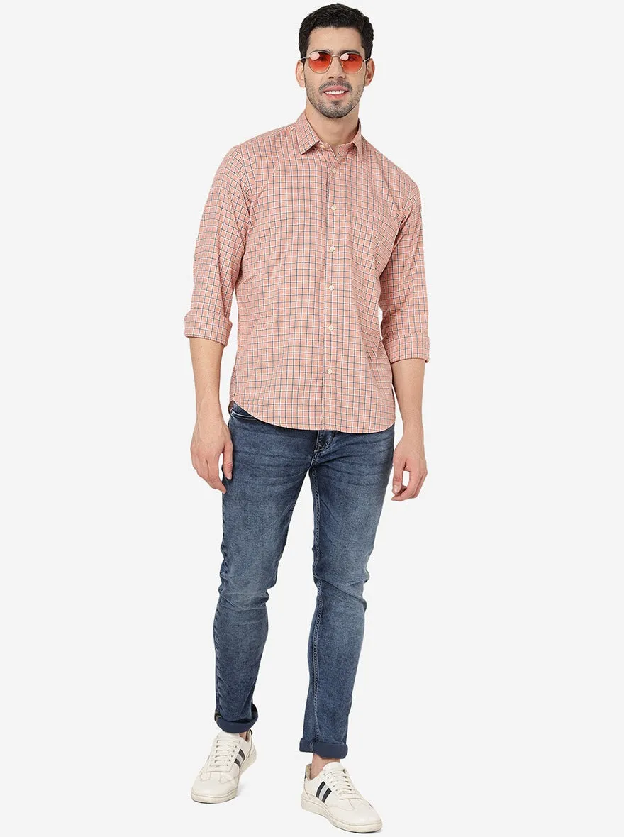 Rose Pink Checked Smart Fit Semi Casual Shirt | Greenfibre