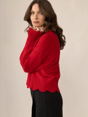 Scalloped Edge Pullover Responsible Merino in Crimson