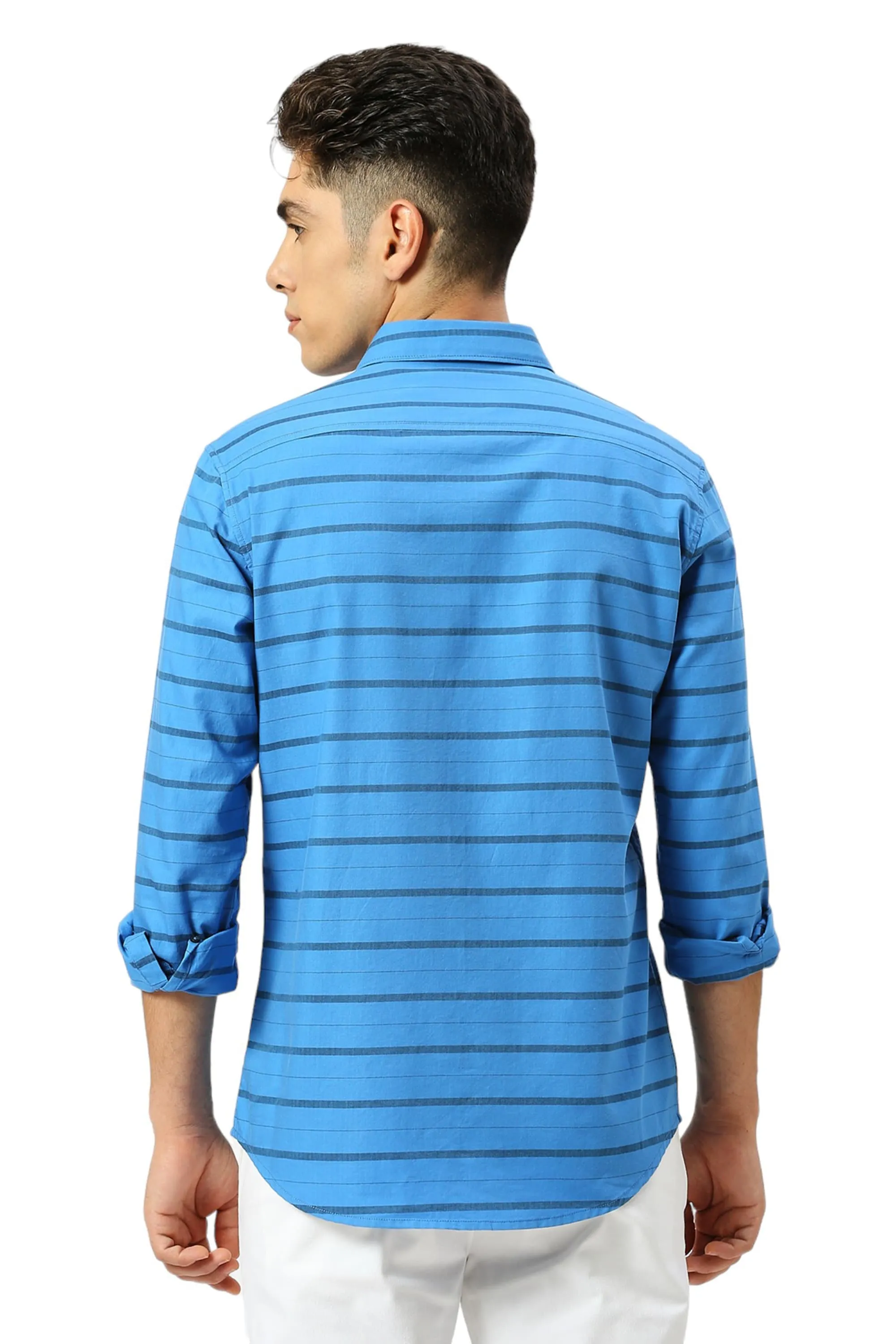 Slim Fit Cotton Weft Herringbone Stripe Shirt