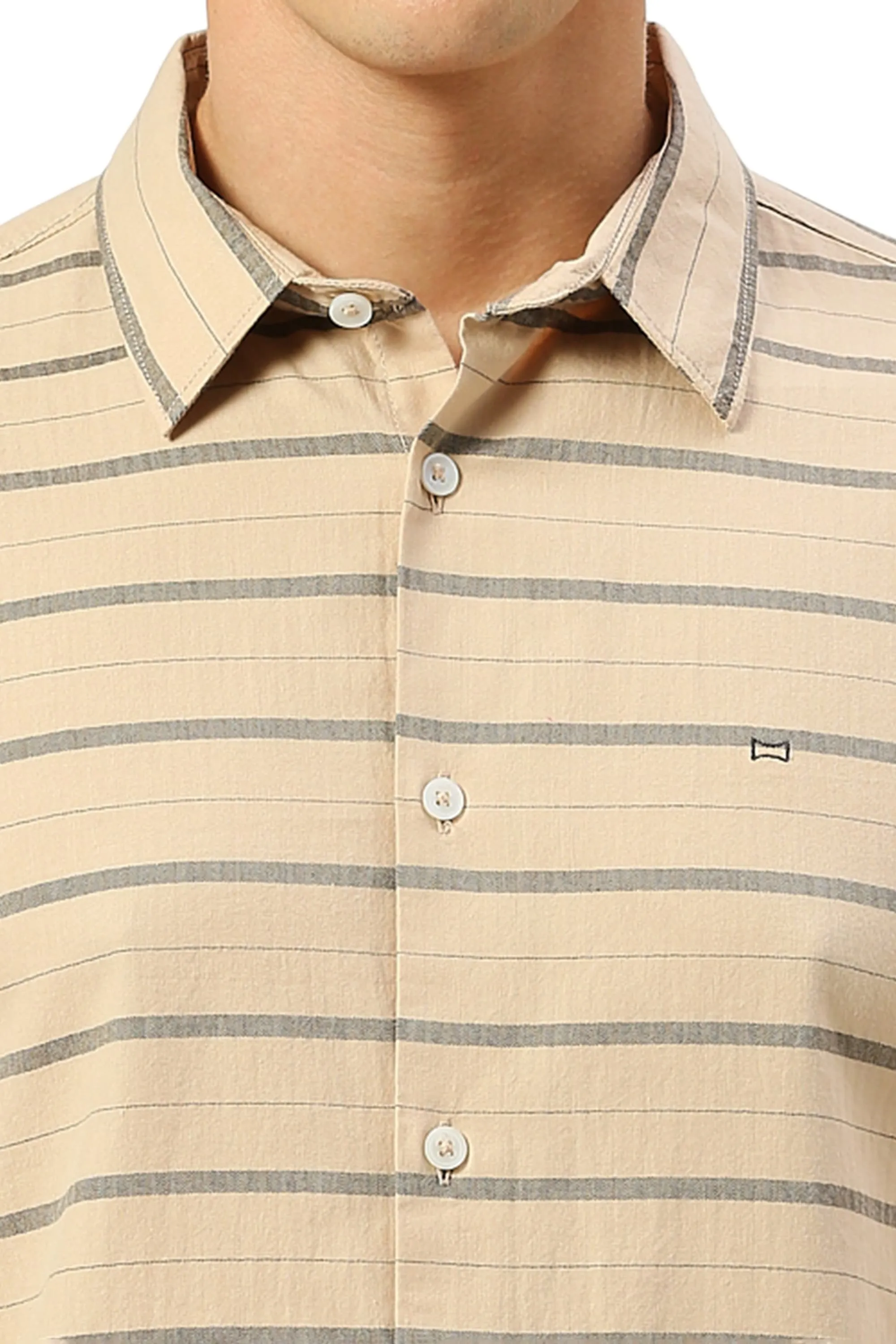 Slim Fit Cotton Weft Herringbone Stripe Shirt